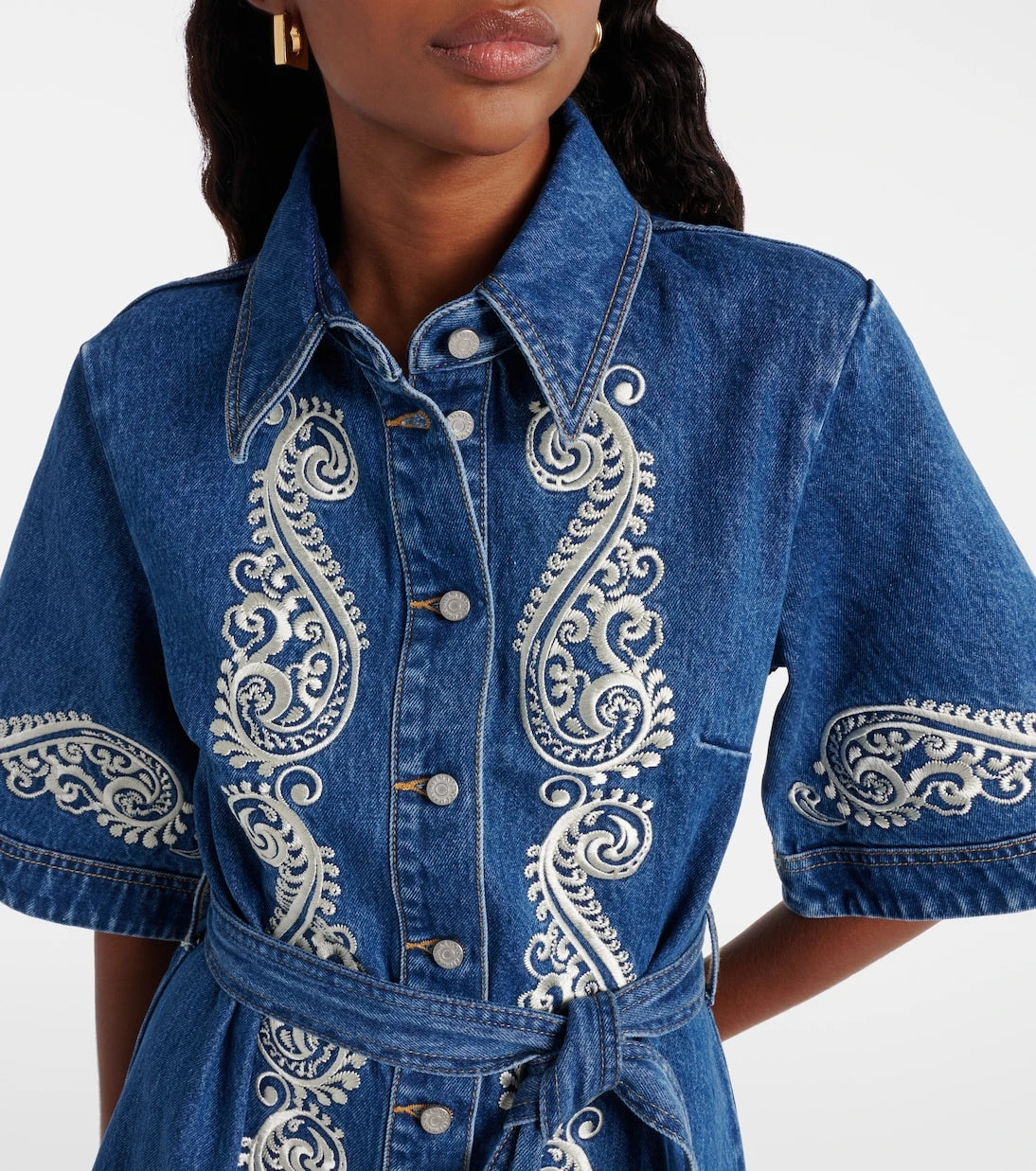 Alémais - Embroidered paisley denim minidress