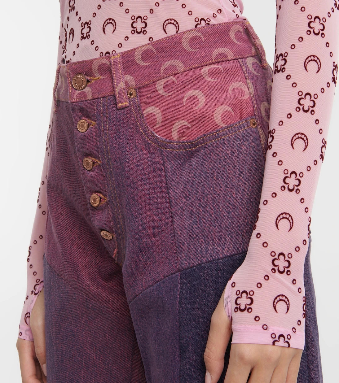 Marine Serre - Paneled high-rise wide-leg jeans