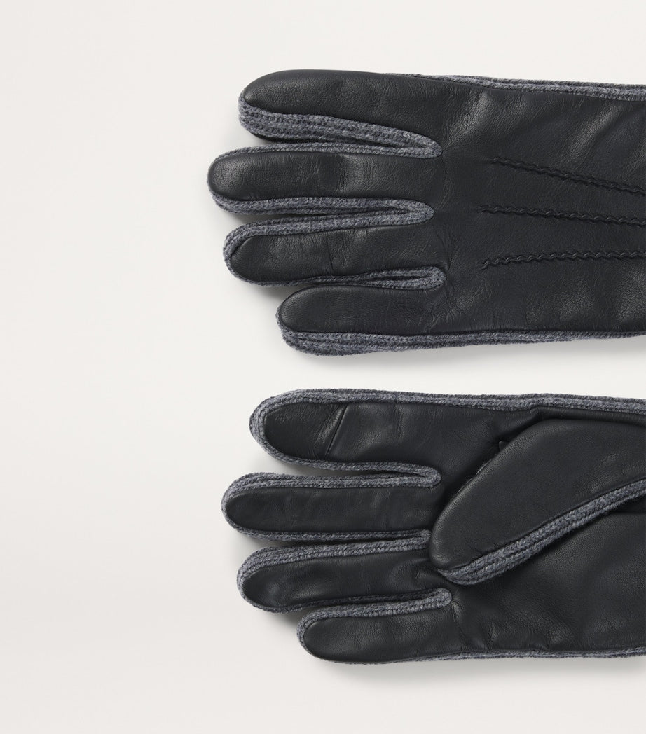 Leather Wool-Trim Gloves
