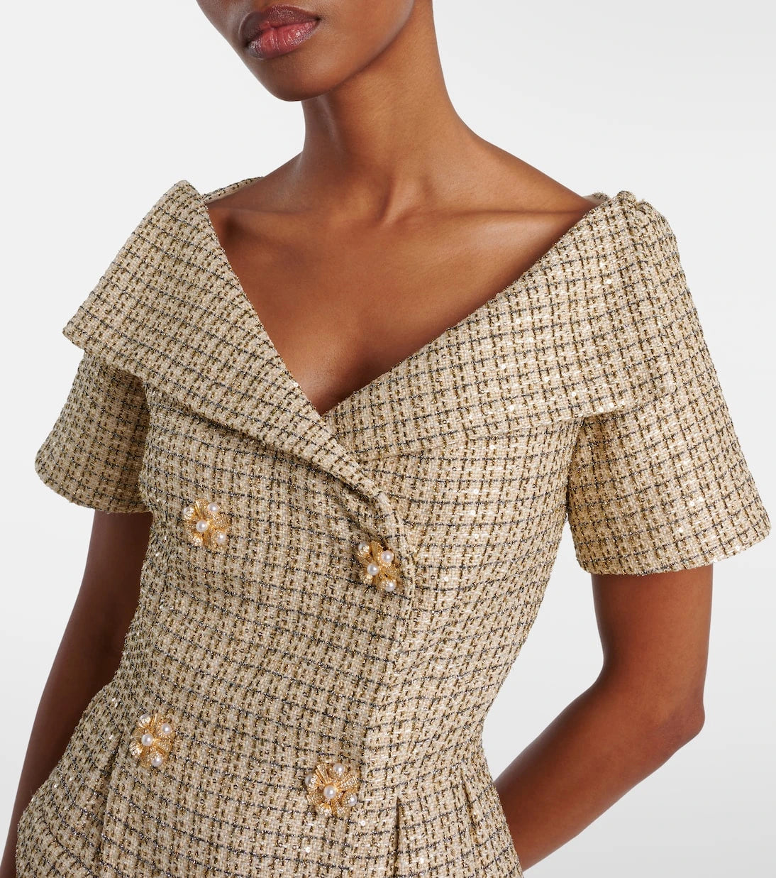 Self-Portrait - Off-shoulder bouclé minidress