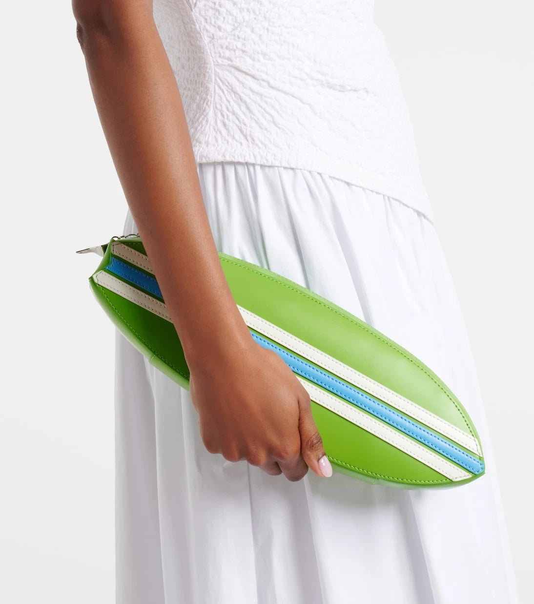 Staud - Surfboard striped leather clutch