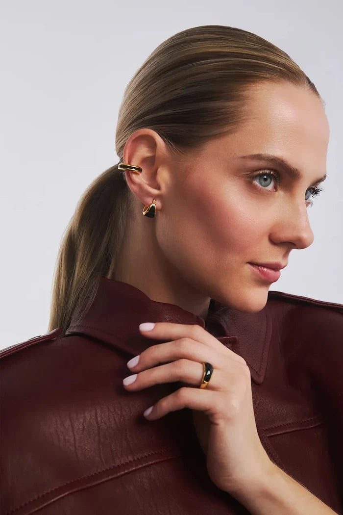 Позлатен сребърен дамски пръстен с емайл Viva Black Mini Ring
