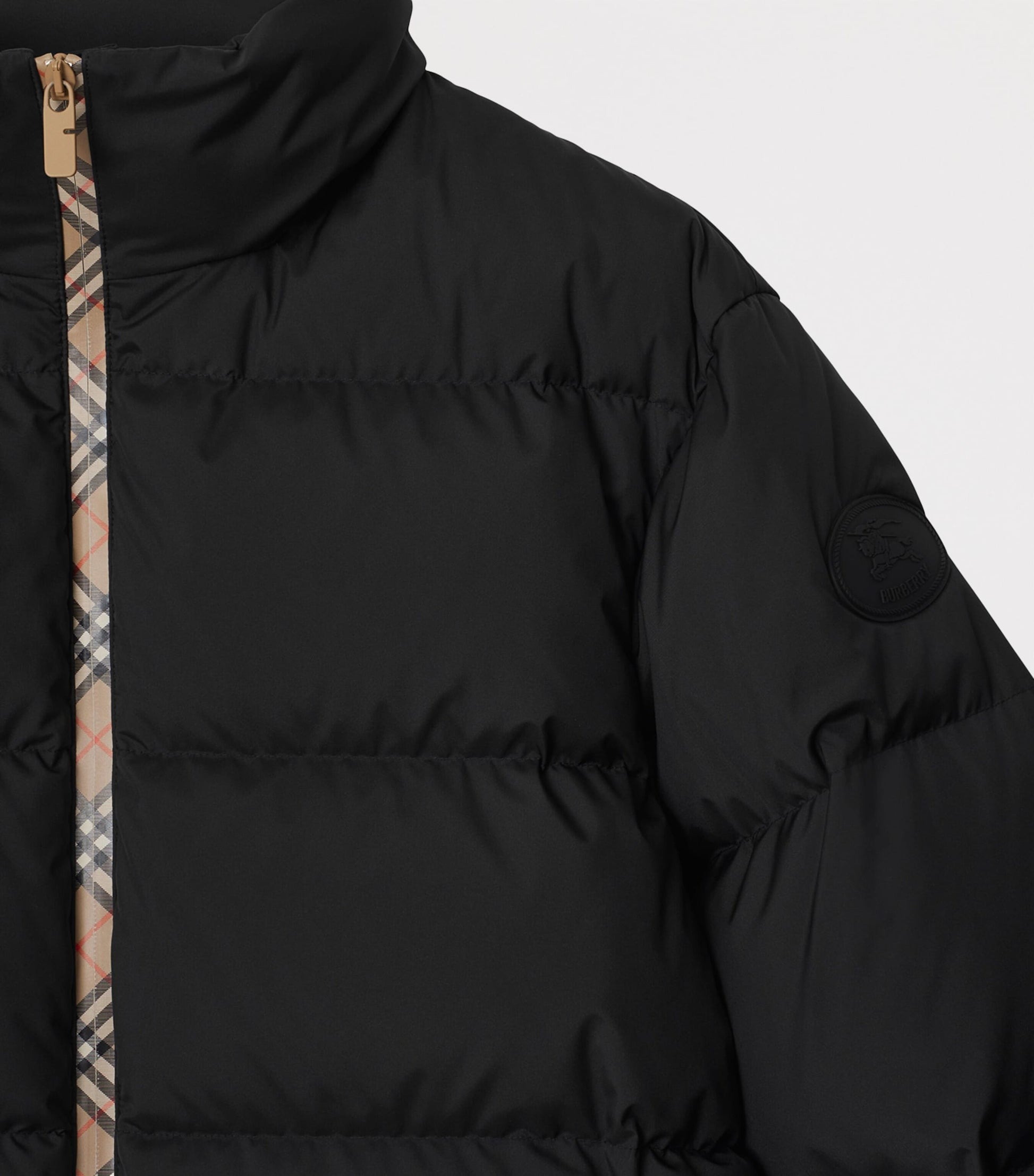 Burberry Black Down Checked-Tape Puffer Jacket