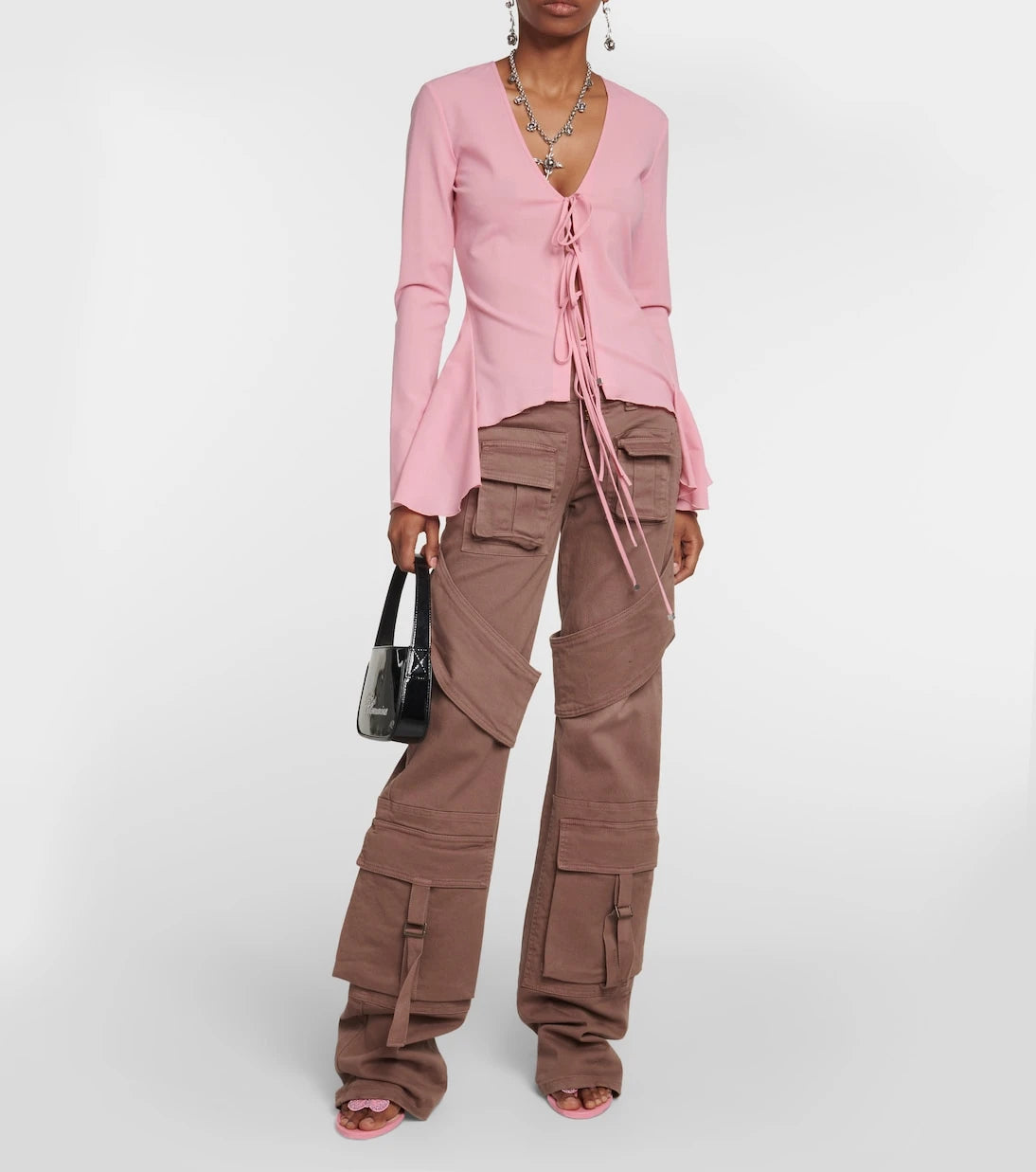 Blumarine - Ruffled tie-front wool-blend blouse