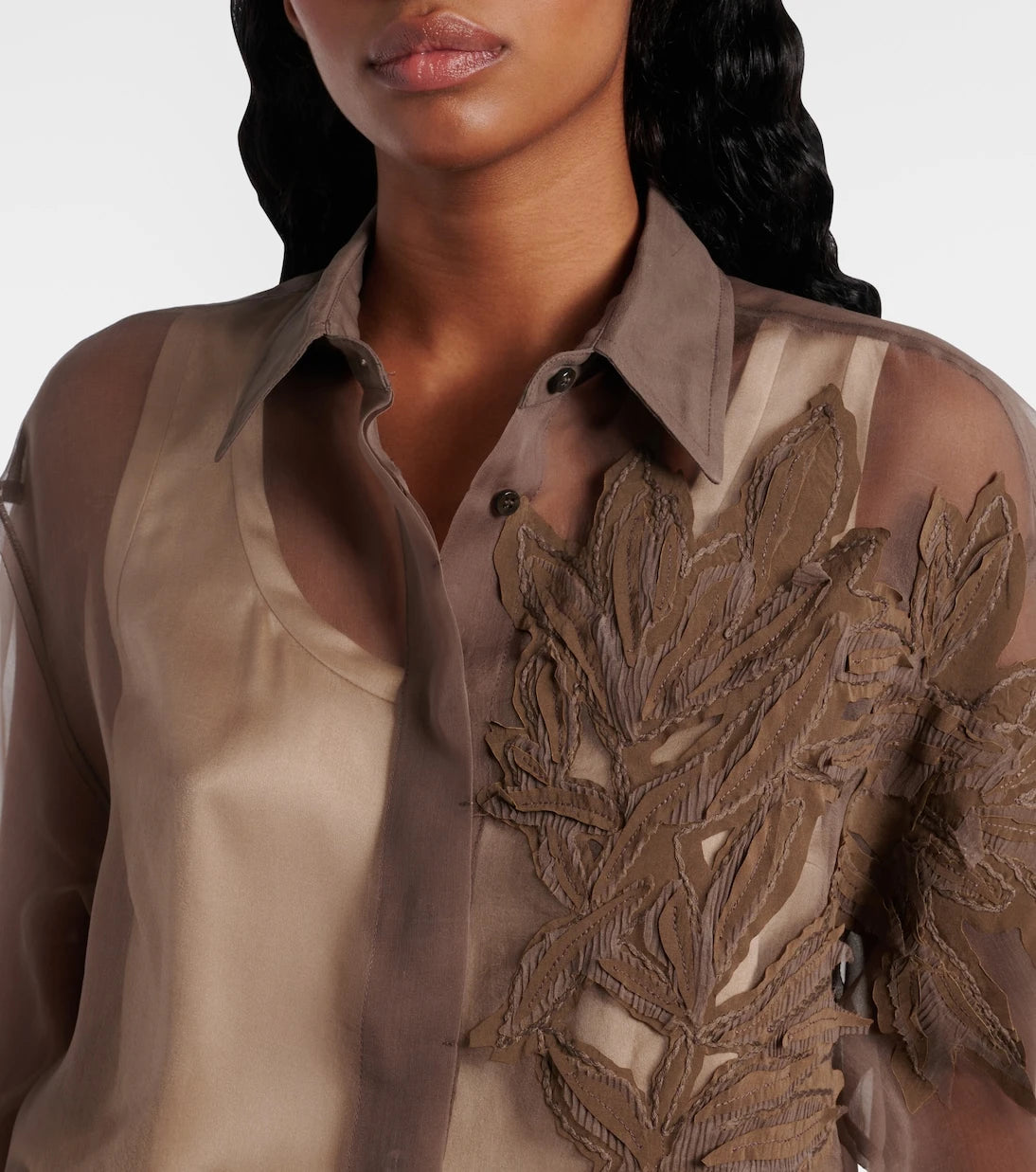 Brunello Cucinelli - Herbarium-appliqué silk shirt