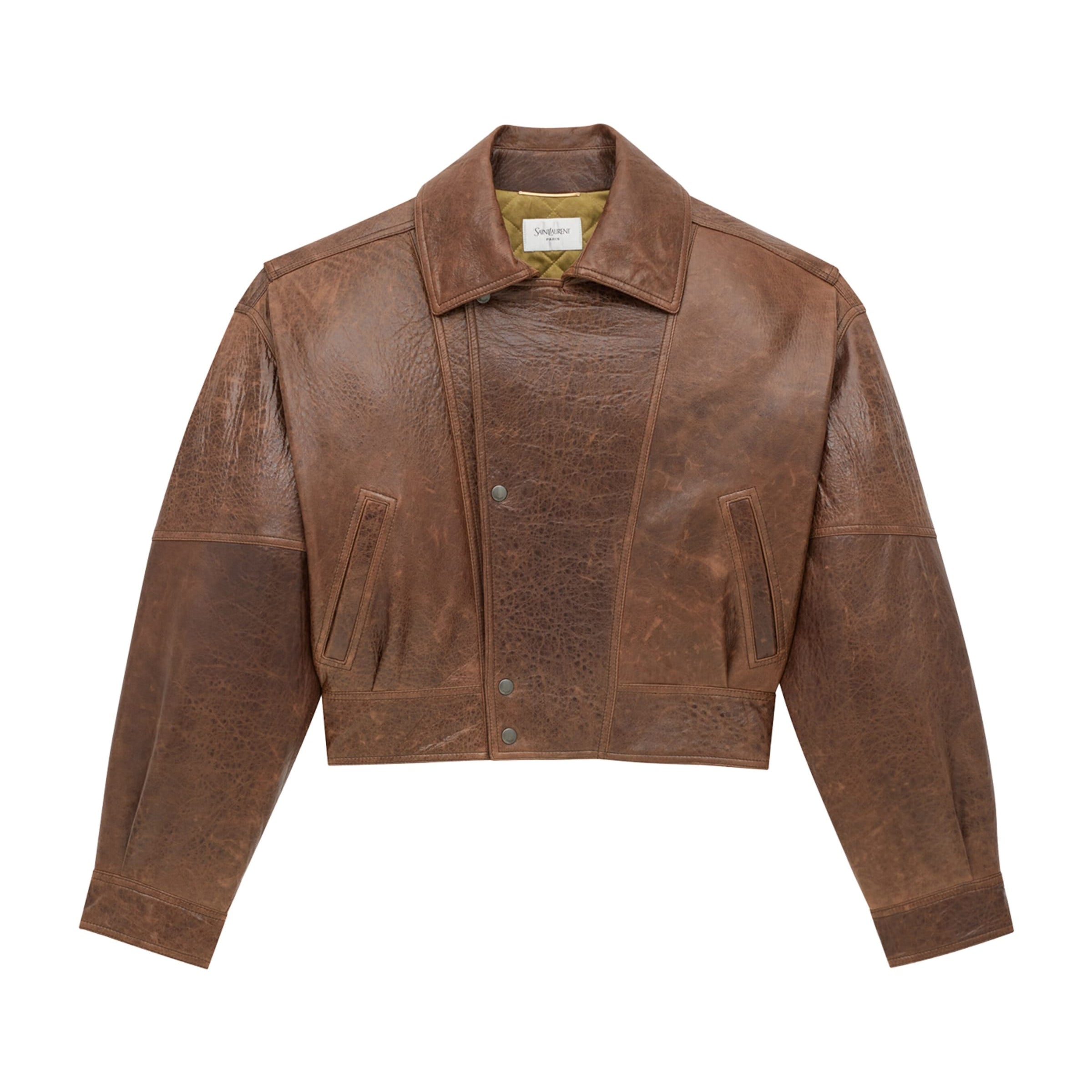 Saint Laurent Beige Leather Cropped Jacket