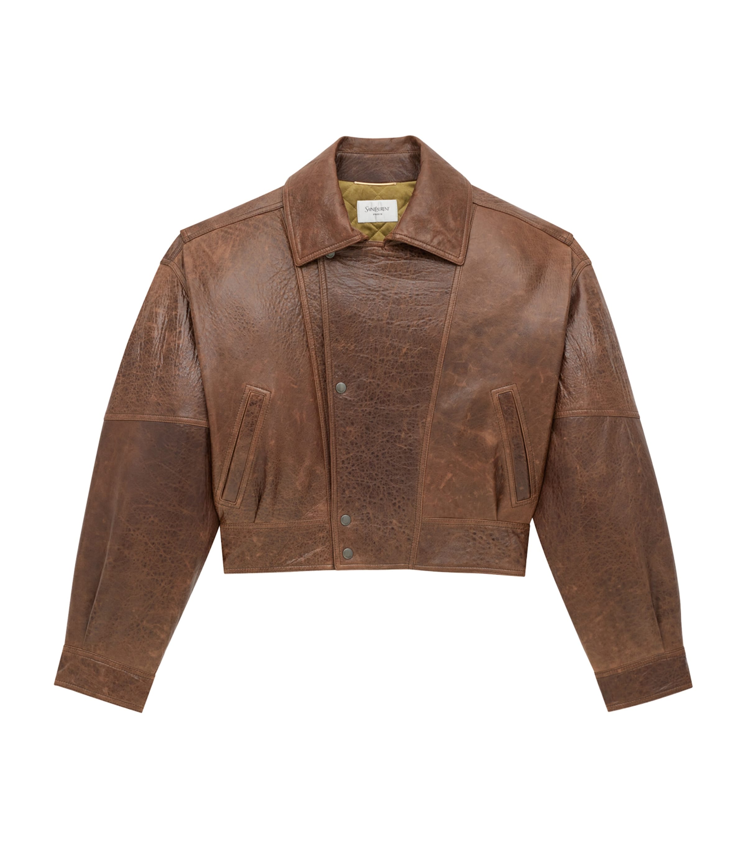 Saint Laurent Beige Leather Cropped Jacket