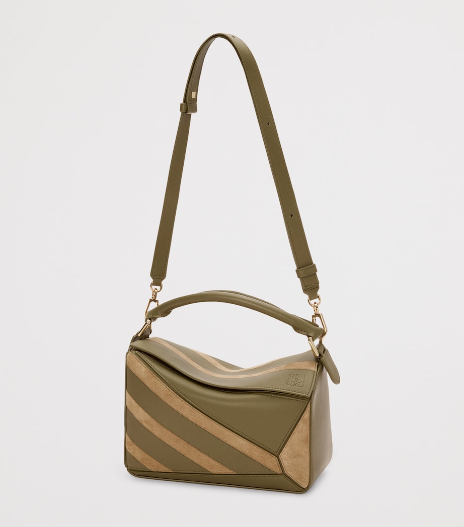 LOEWE Green Small Leather-Suede Puzzle Top-Handle Bag