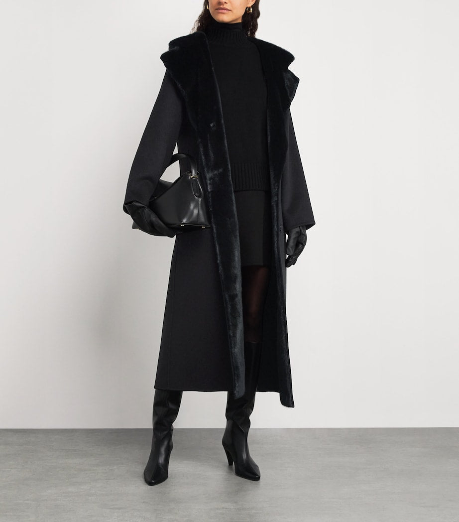 Hooded Mink Fur-Trim Coat