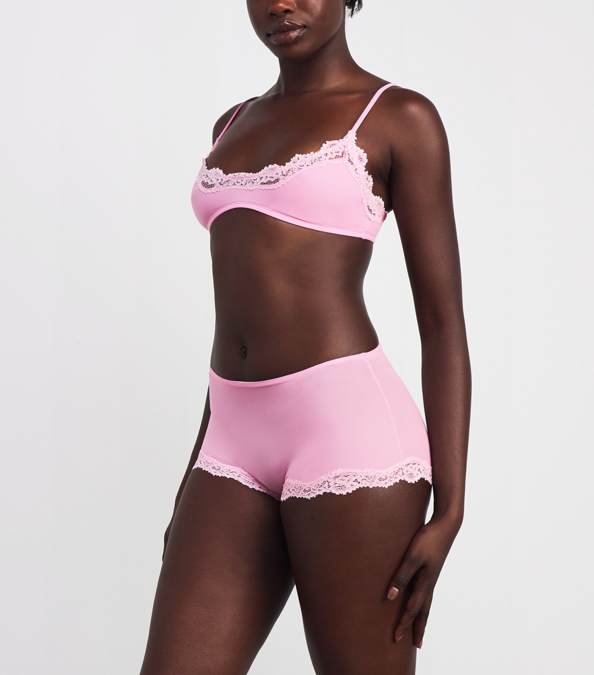 Skims Pink Lace-Trim Fits Everybody Boyshort Briefs