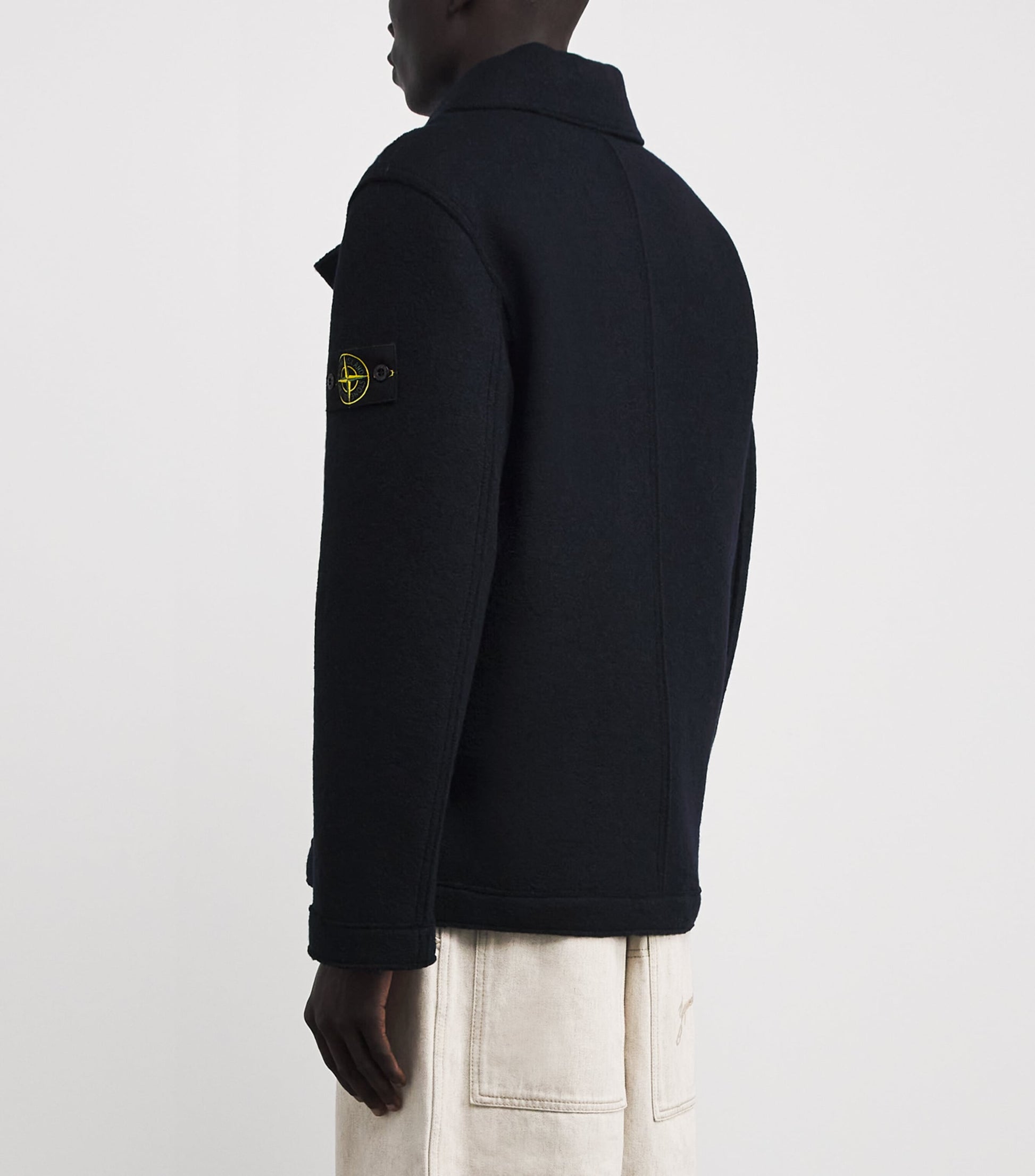 Stone Island Navy Wool Felted Compass Pea Coat