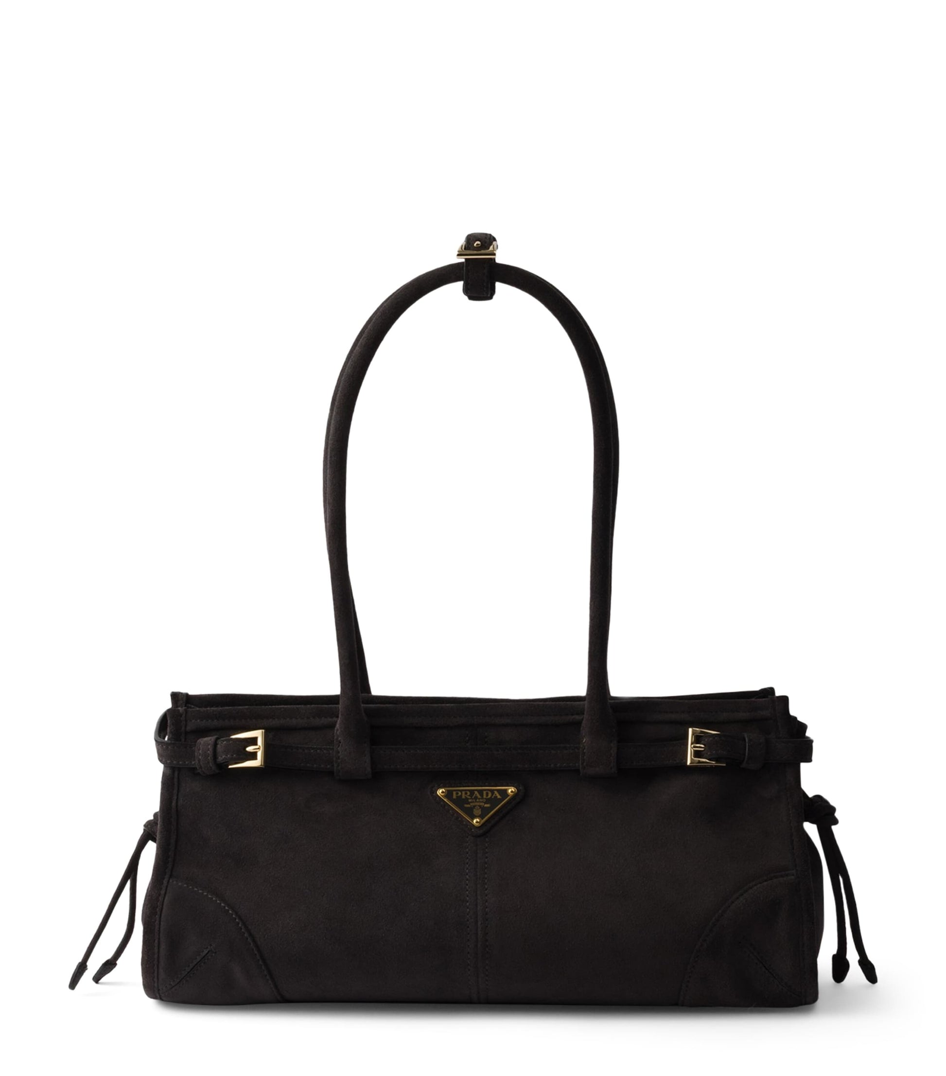 Prada Grey Medium Suede Bonnie Shoulder Bag