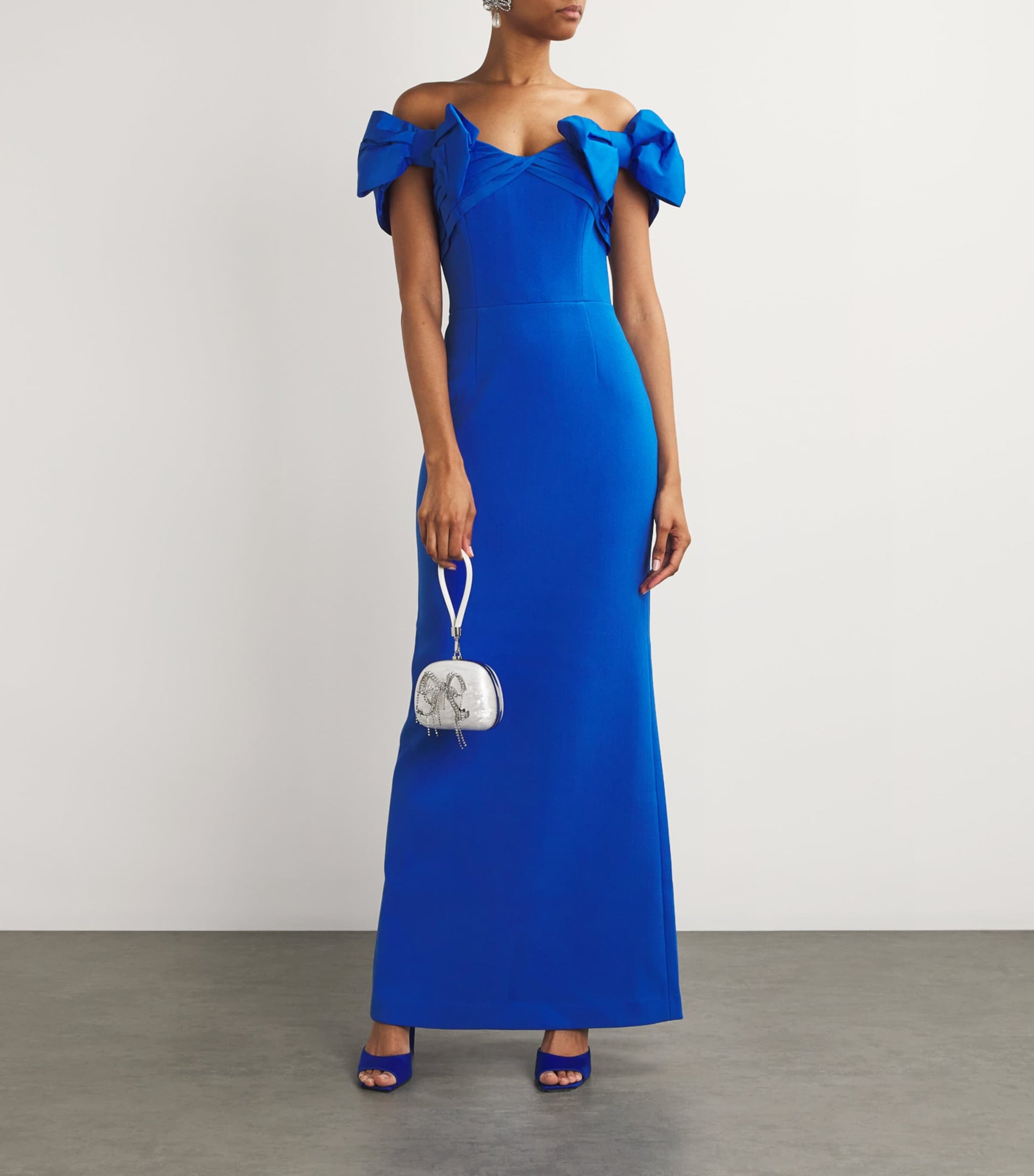 Rebecca Vallance Blue Off-The-Shoulder Antonella Gown