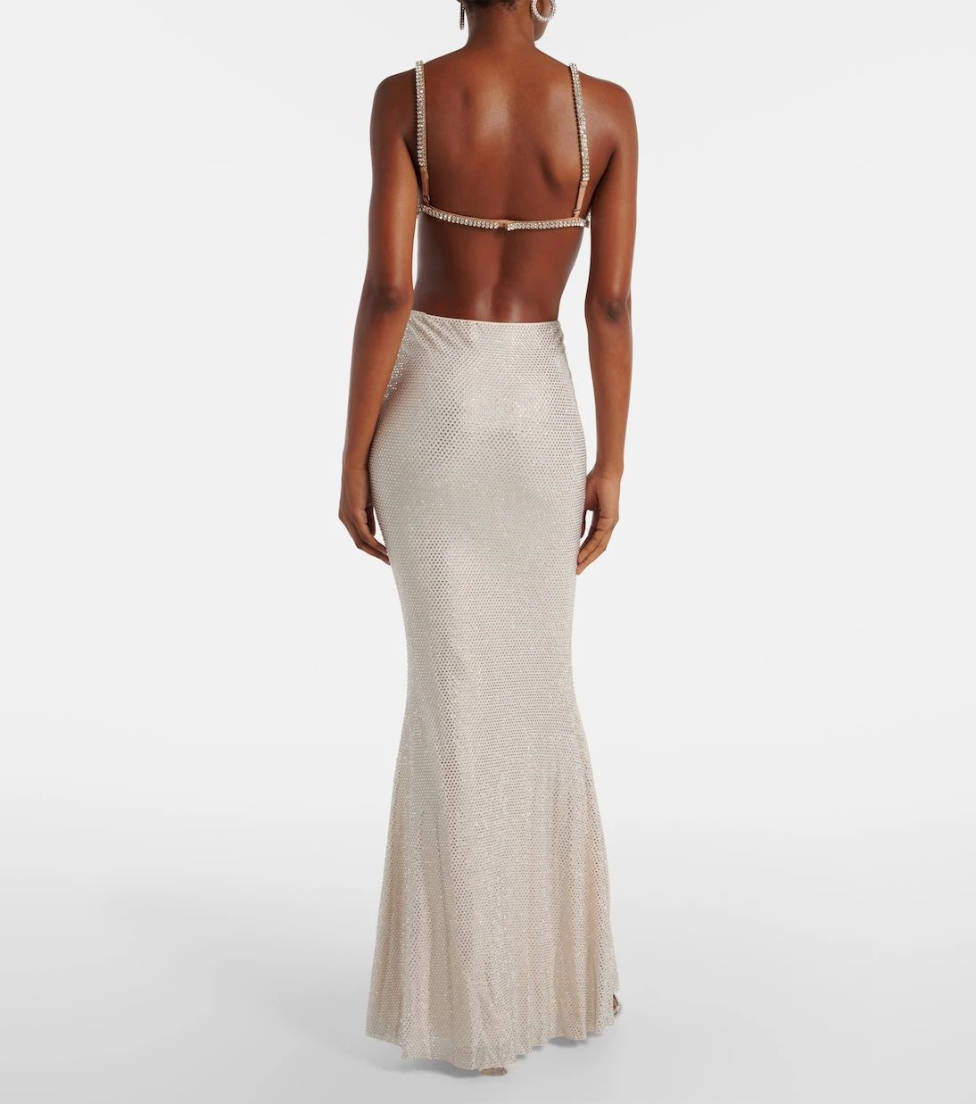 Self-Portrait - Rhinestone-embellished mesh maxi skirt