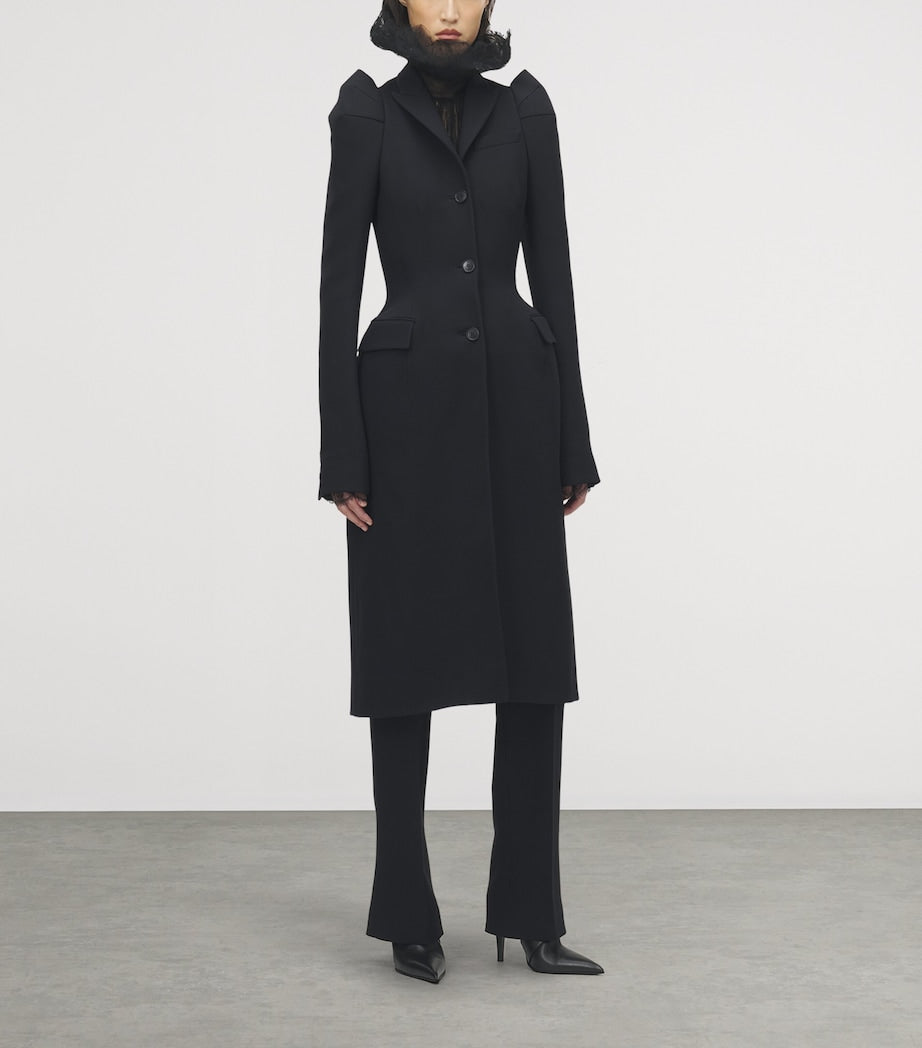 McQueen Black Wool-Blend Structured Coat
