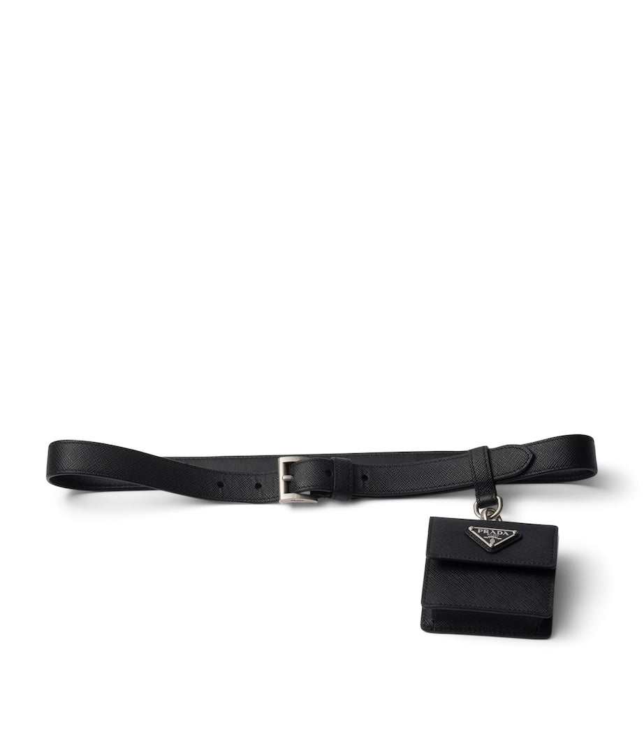 Prada Black Saffiano Leather Belt with Pouch