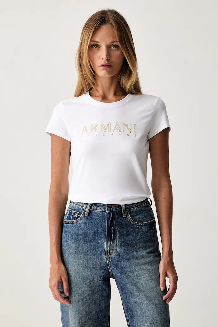 Armani Exchange pamuk ve elastanlı kadın tişörtü