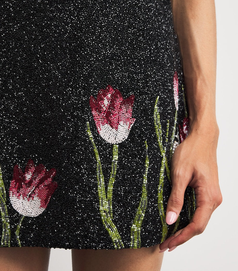 Embellished Tulip Mini Dress BLACK