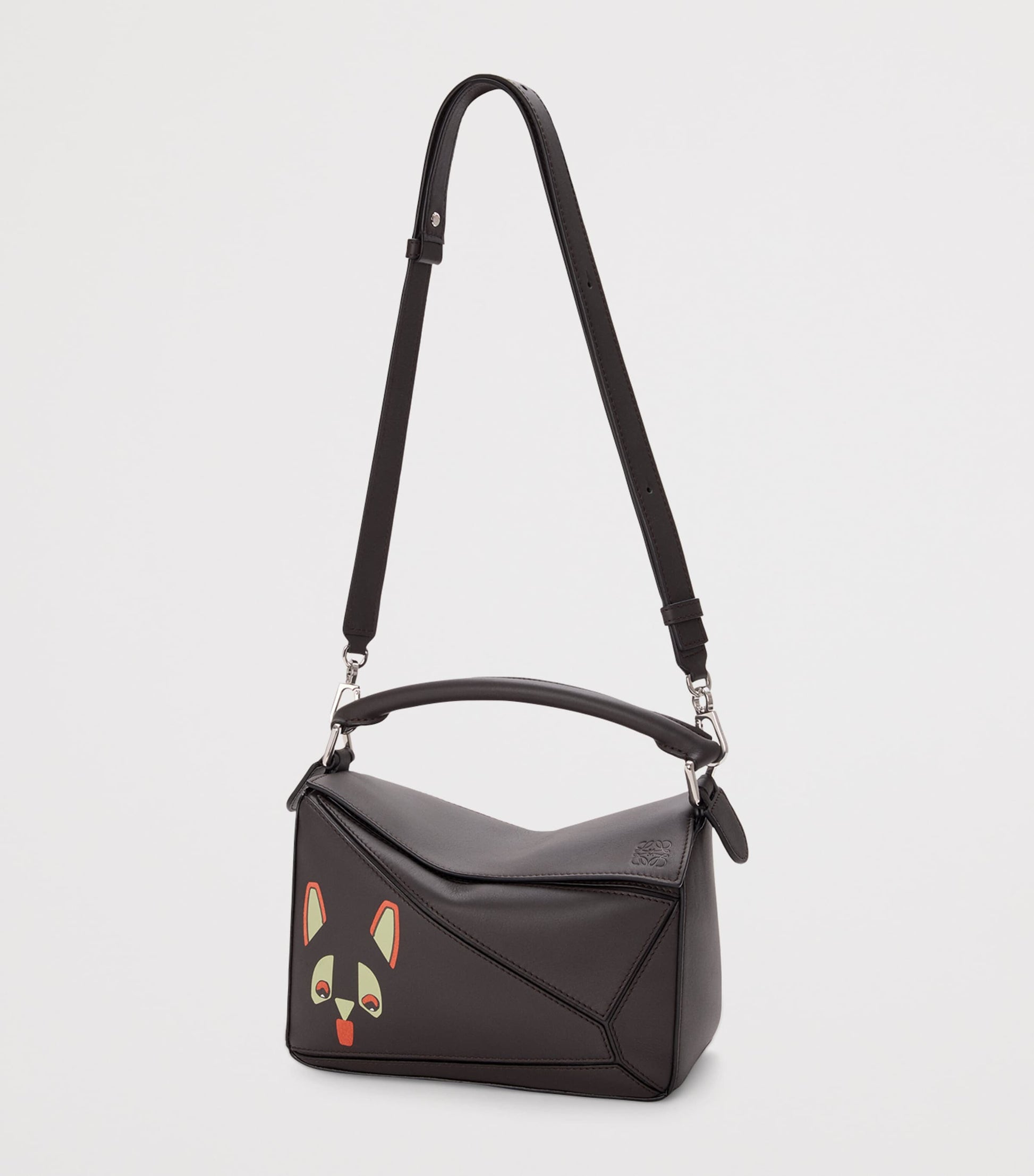 Leather Futurist Cat Puzzle Top-Handle Bag