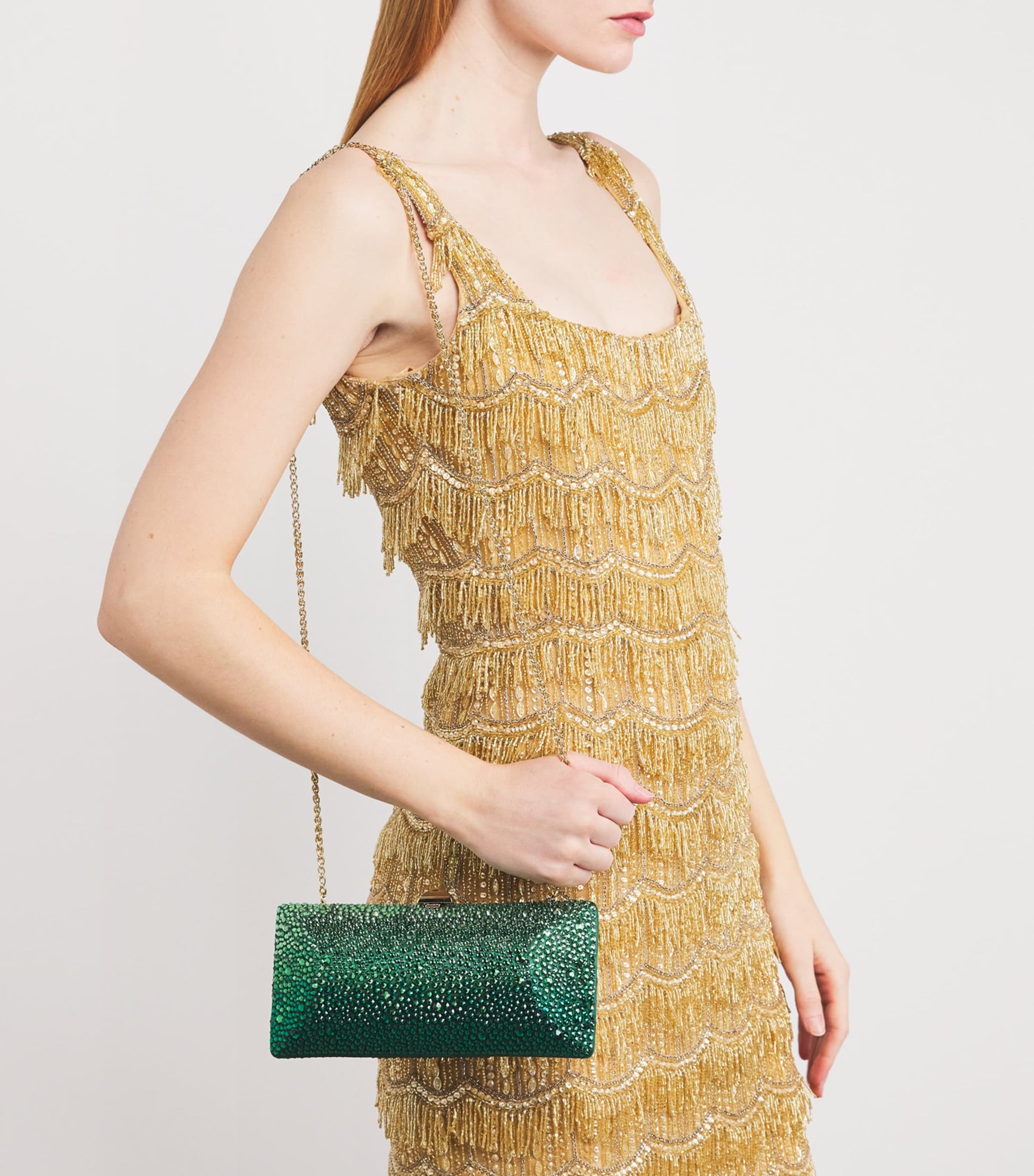 Green Silk Crystal Clutch Bag