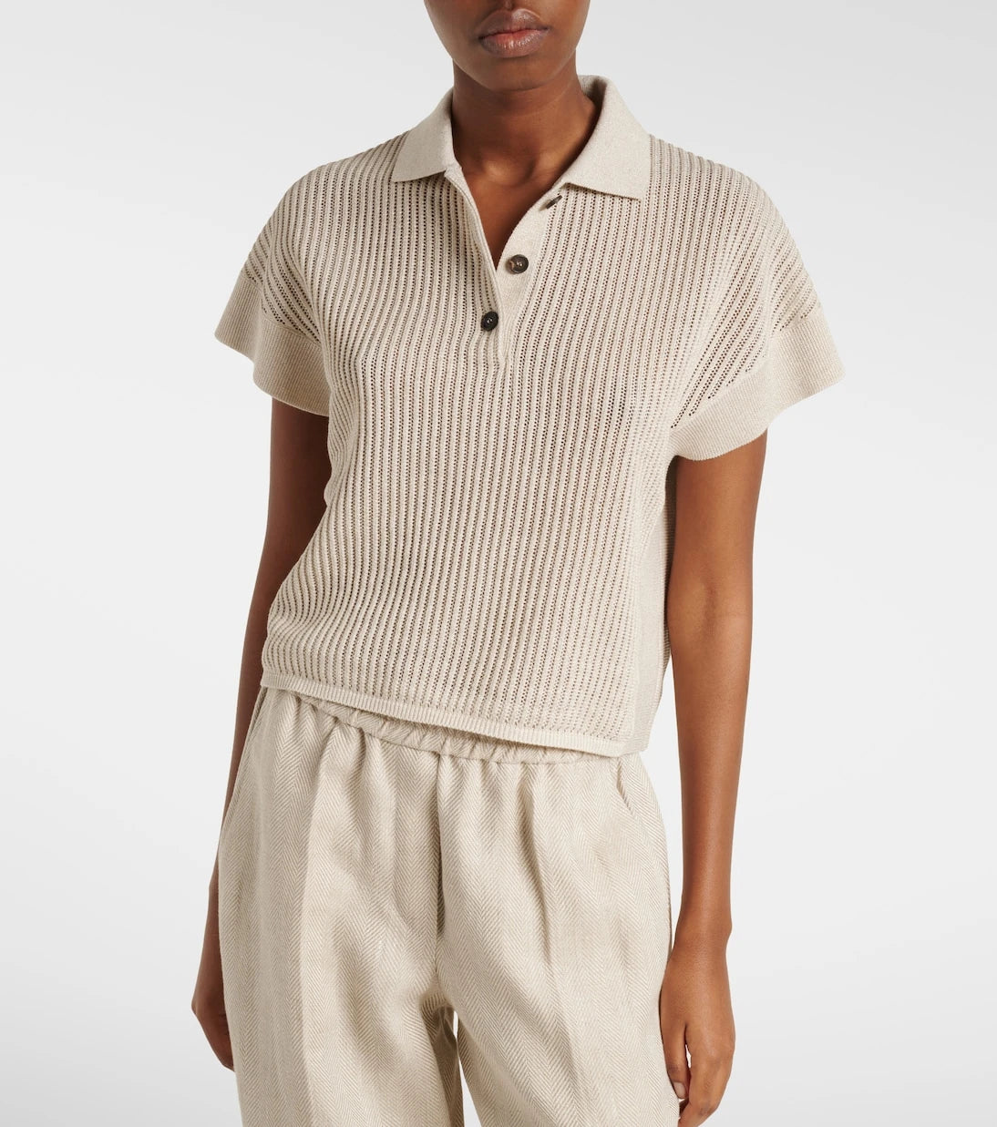 Brunello Cucinelli - Cotton-blend lamé polo shirt