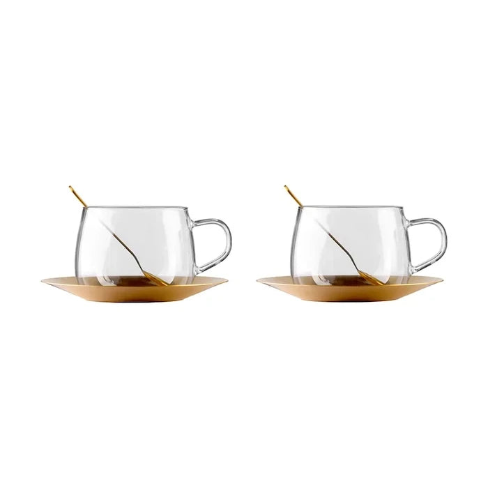 Vialli Design borosilikat camdan fincan ve tabaklı porselen fincan 400 ml