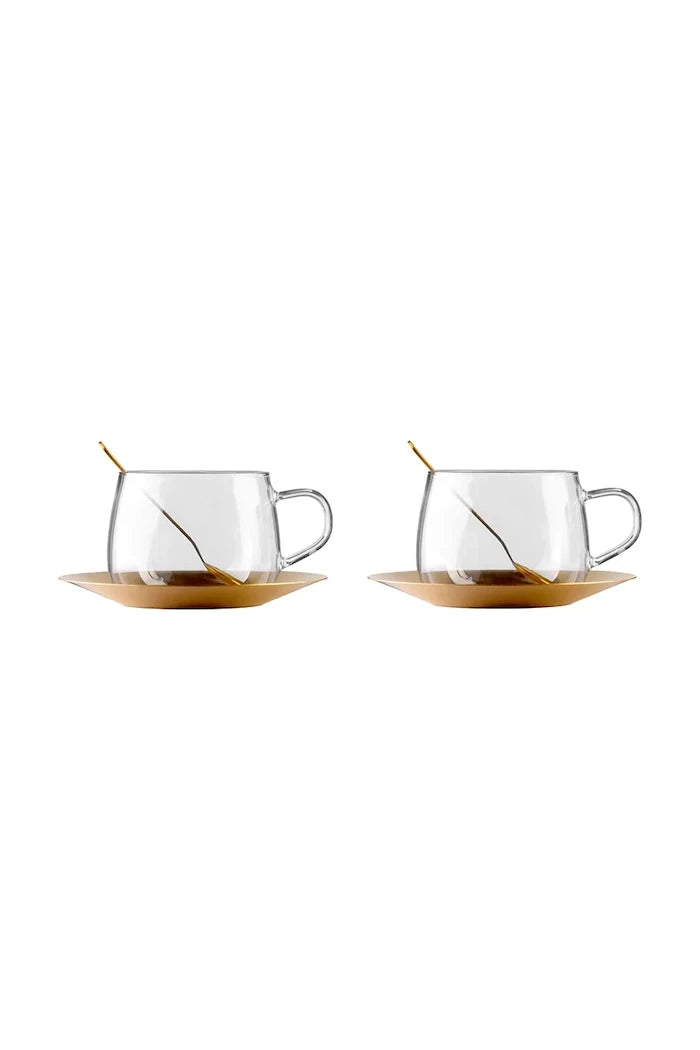 Vialli Design borosilikat camdan fincan ve tabaklı porselen fincan 400 ml