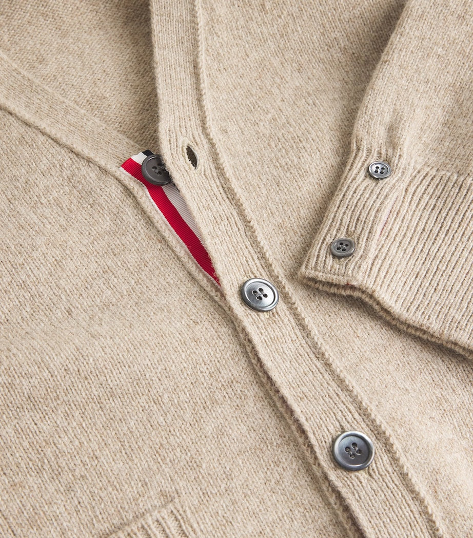 Beige Wool 4-Bar Stripe Cardigan