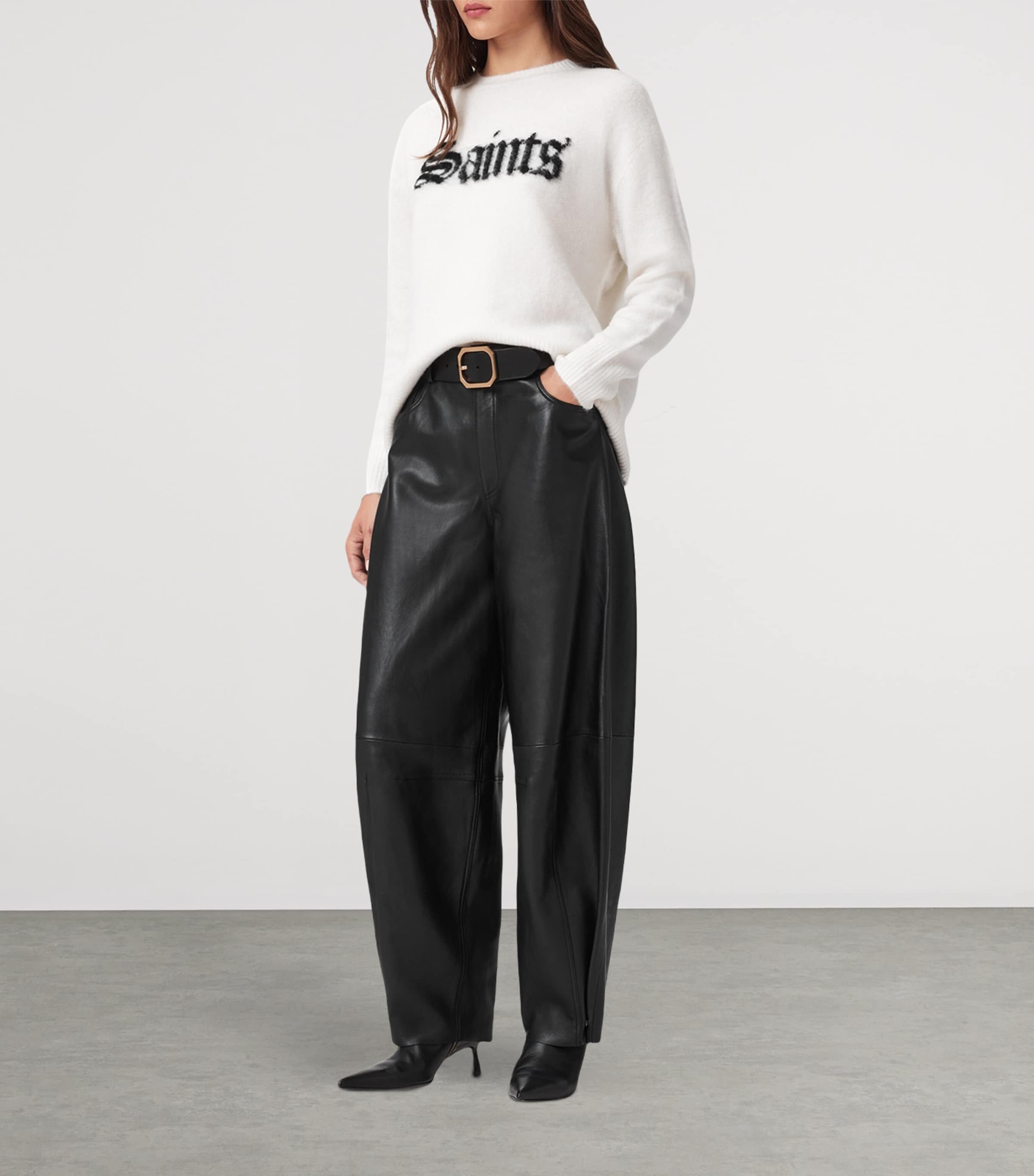 AllSaints Black Leather Jett Lea Trousers