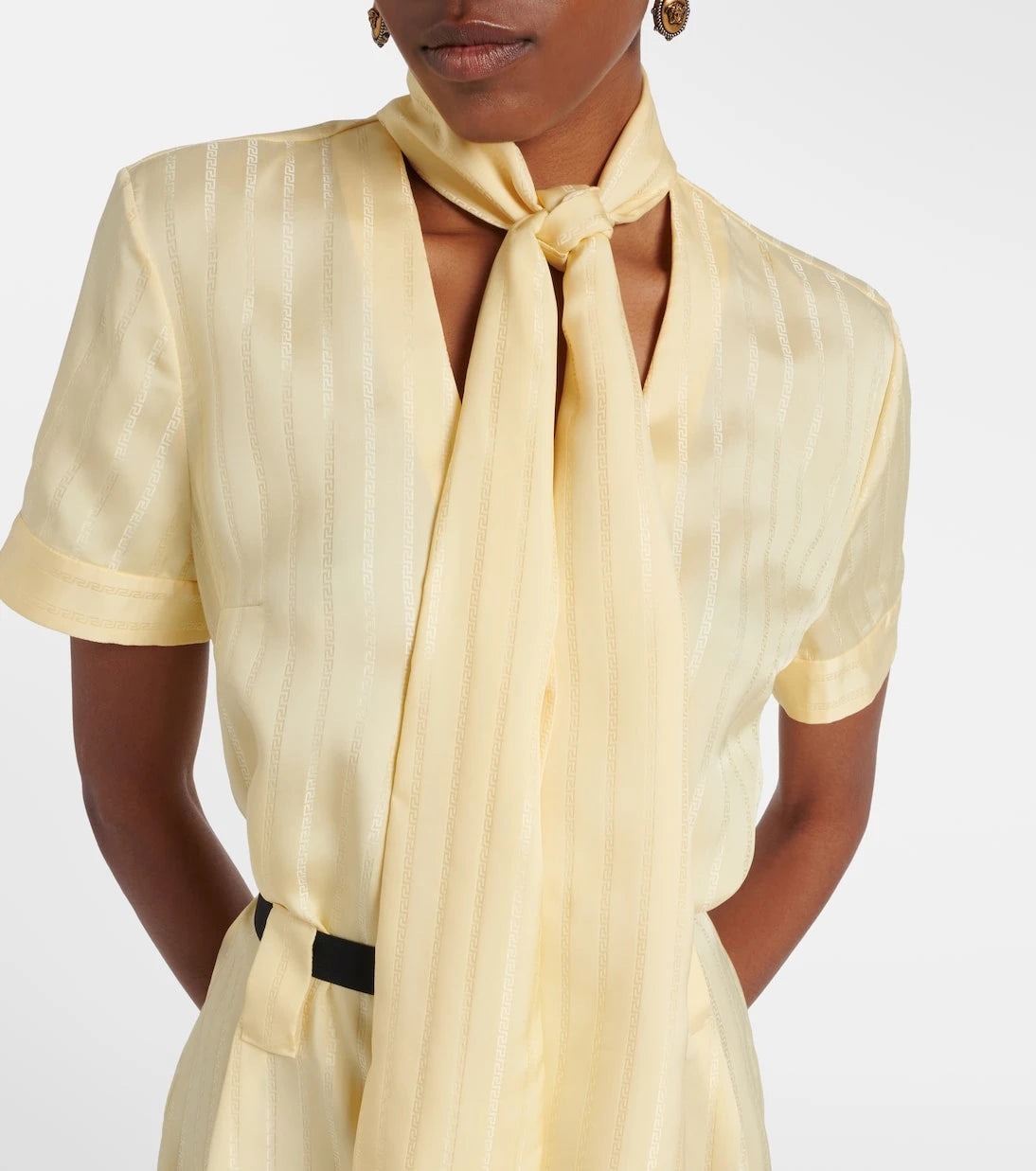 Versace - Greca jacquard satin shirt dress