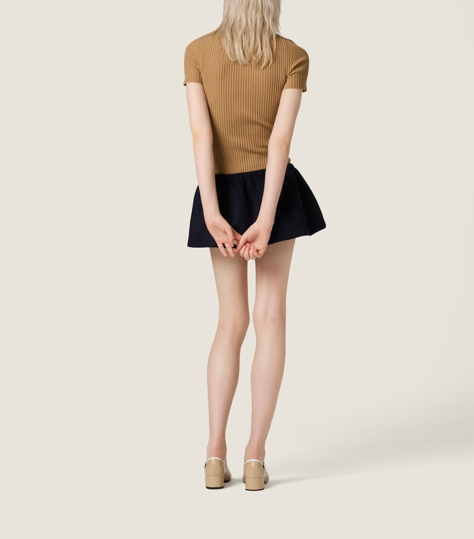 Neutral Cashmere-Blend Suede-Trim Ribbed Polo Shirt