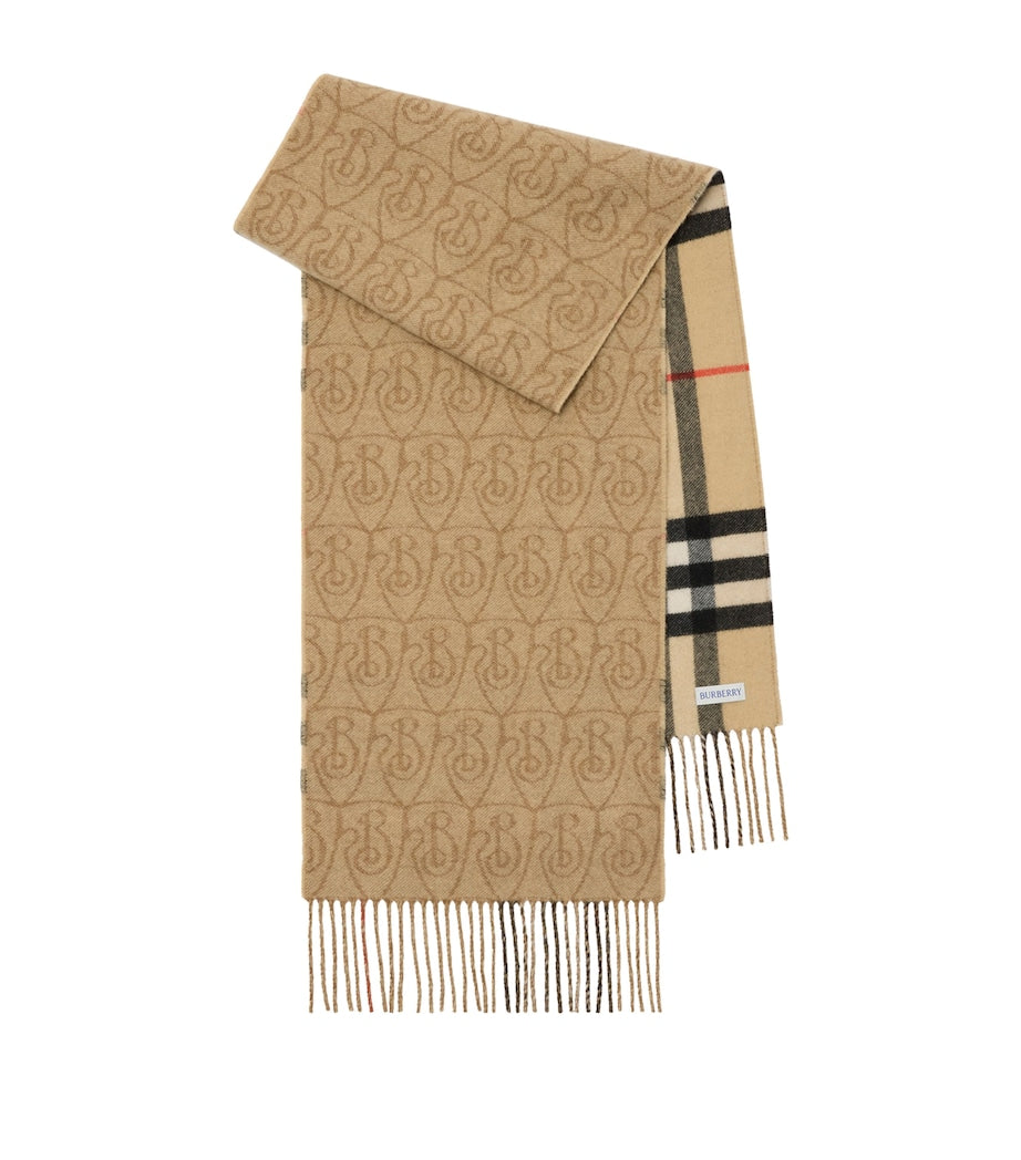 Burberry Beige Cashmere Reversible B Shield Scarf
