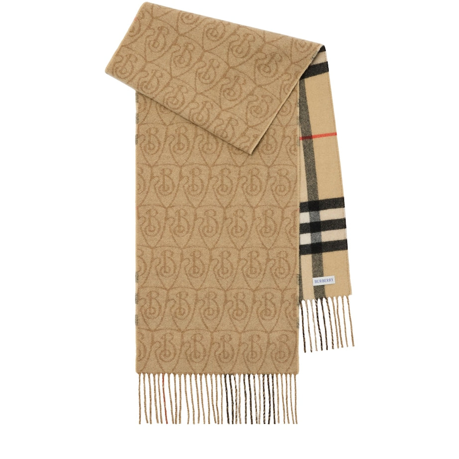 Burberry Beige Cashmere Reversible B Shield Scarf