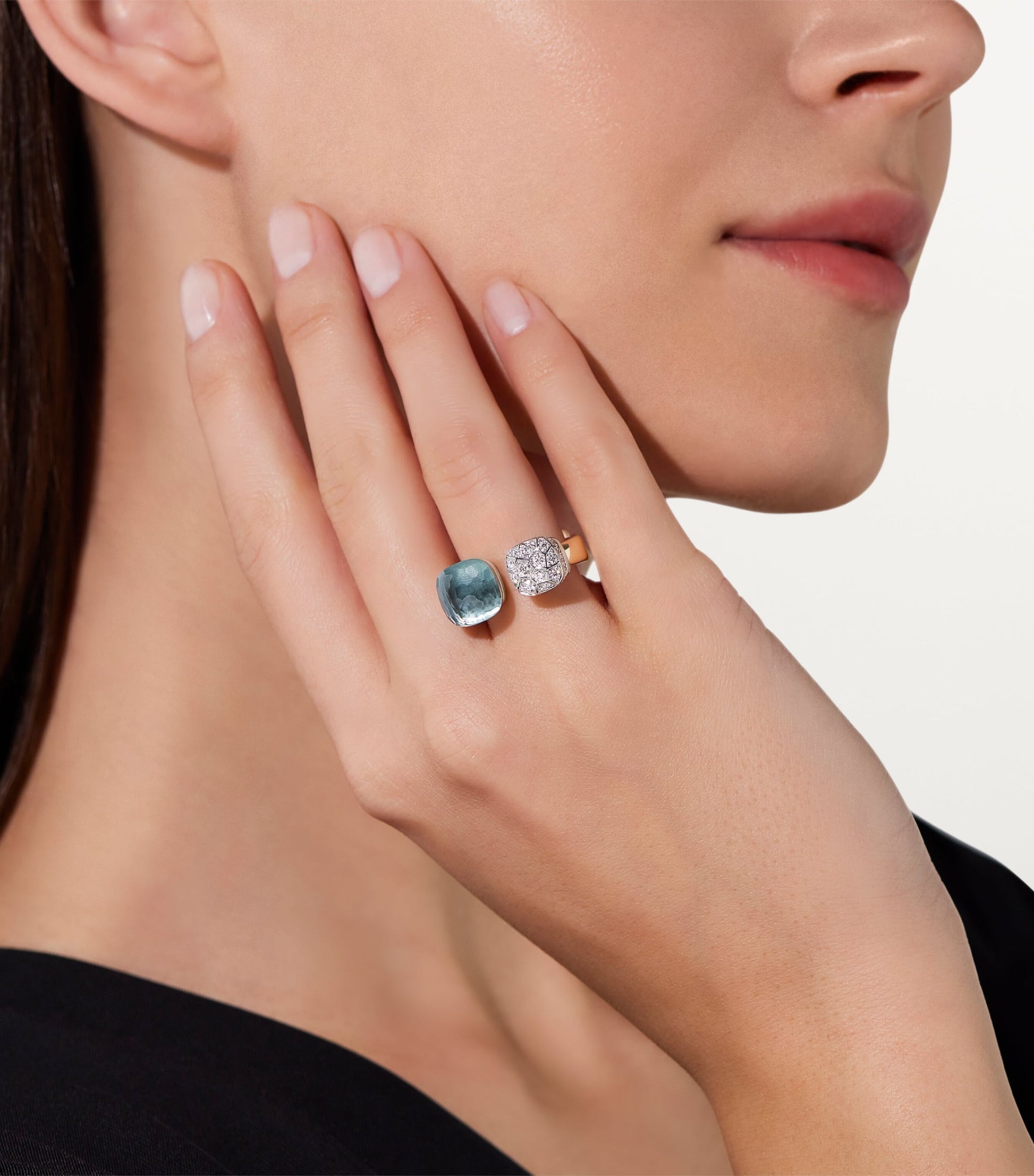 Mixed Gold Diamond and Topaz Nudo Ring