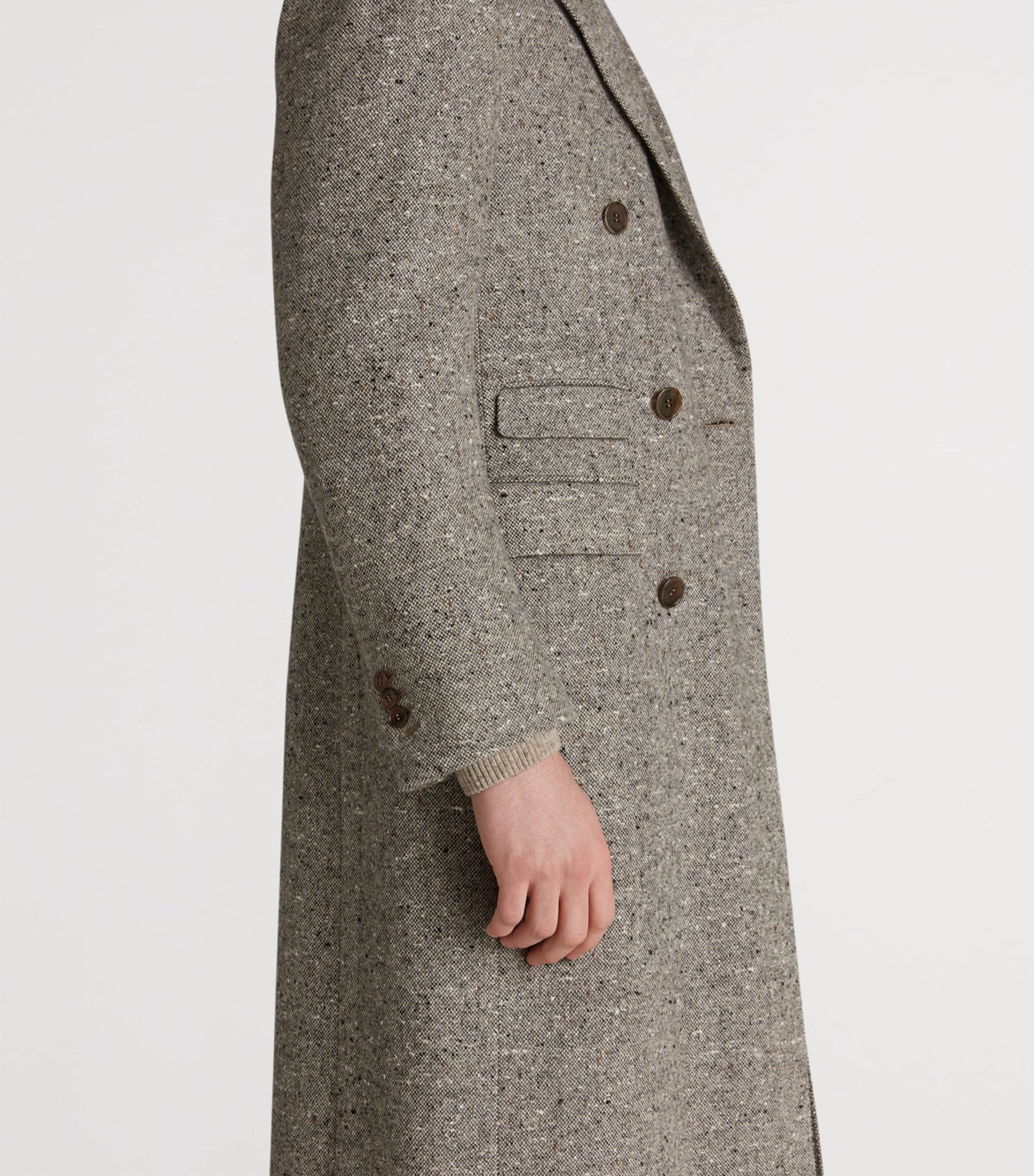 Grey Cashmere Donegal Tweed Double-Breasted Overcoat