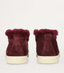 Santoni Burgundy Suede Fur-Trim Fortune Ankle Boots