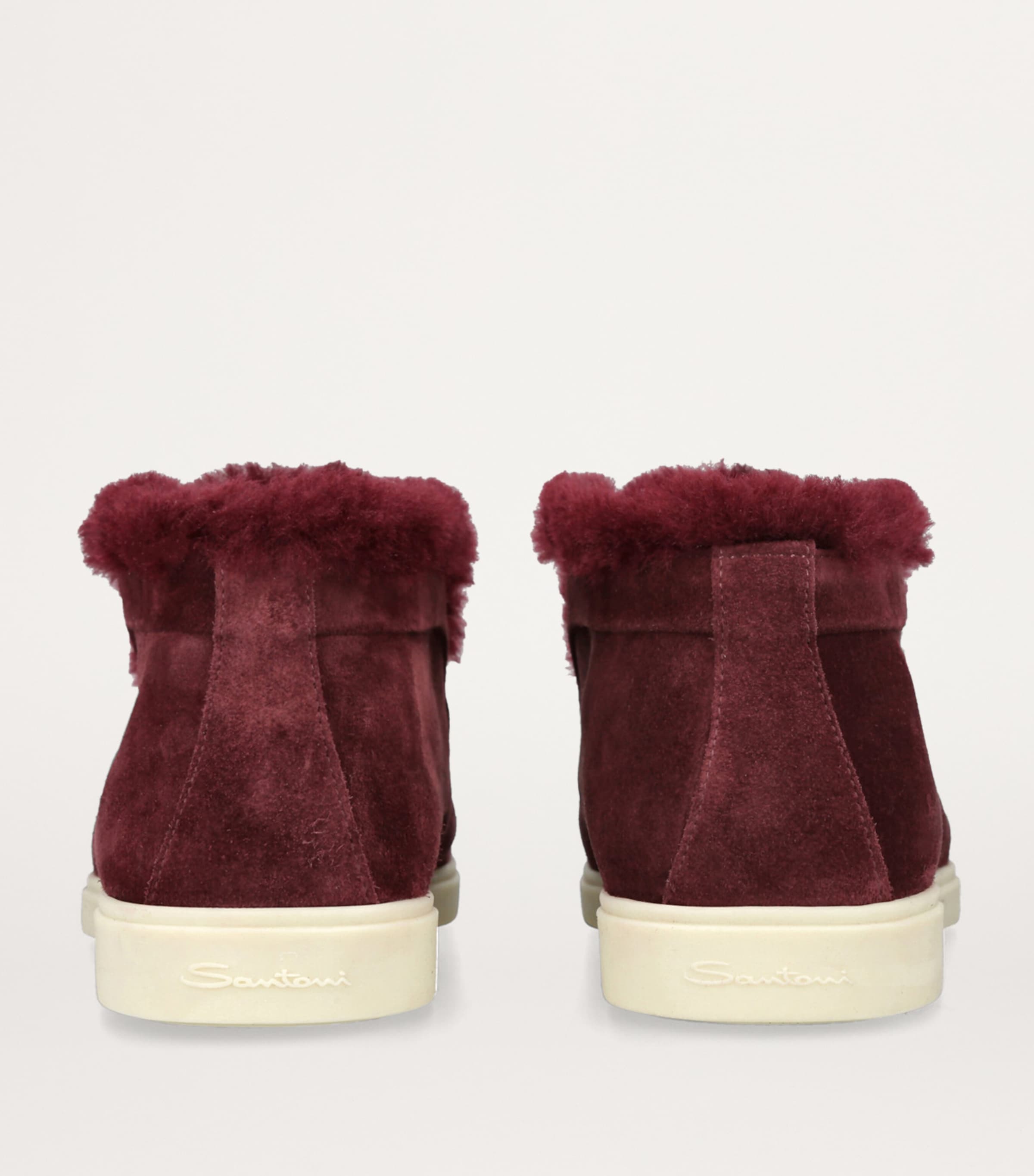 Santoni Burgundy Suede Fur-Trim Fortune Ankle Boots