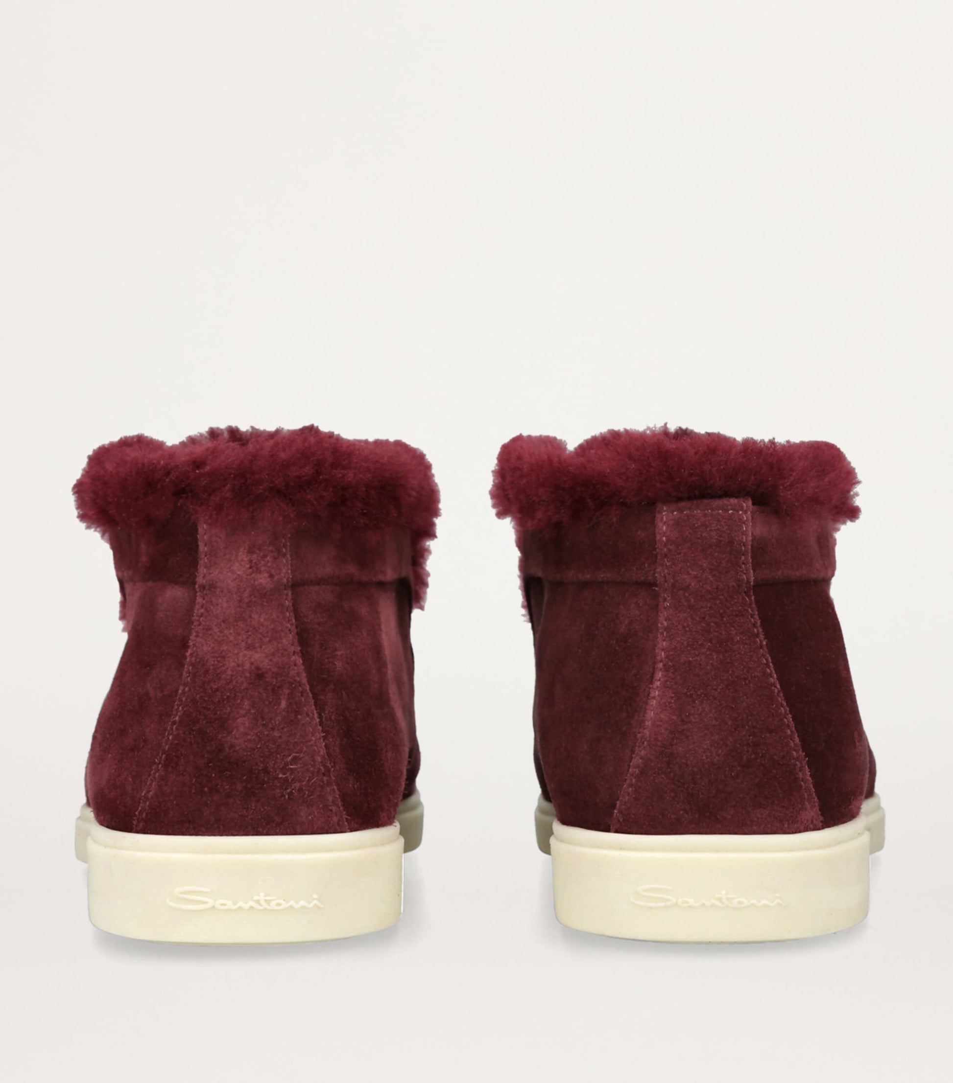 Santoni Burgundy Suede Fur-Trim Fortune Ankle Boots