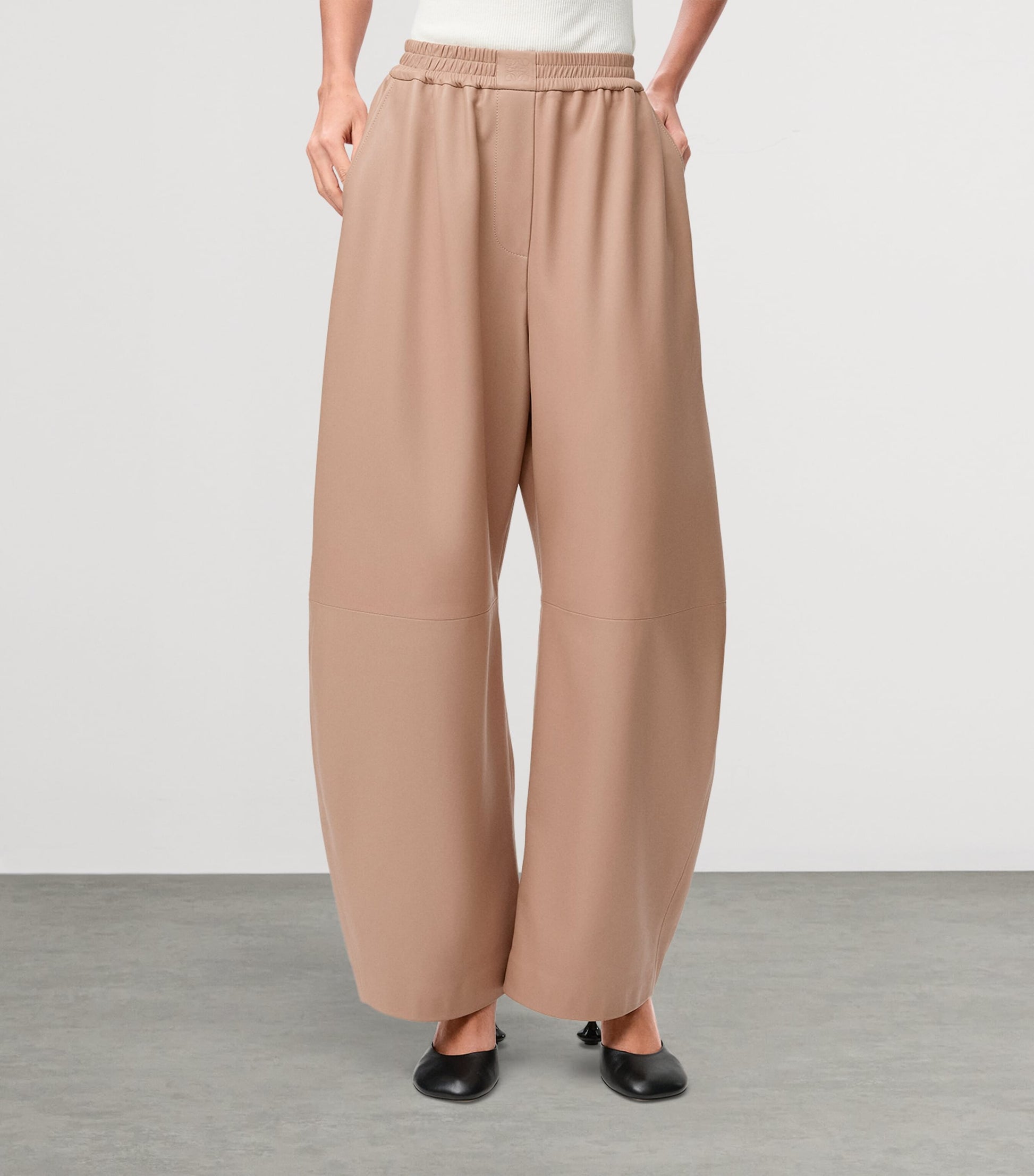 LOEWE Beige Leather Barrel Trousers