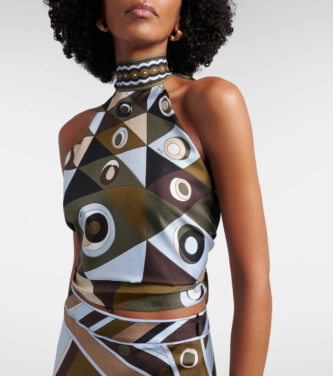 Pucci - Occhi halterneck open-back silk twill top