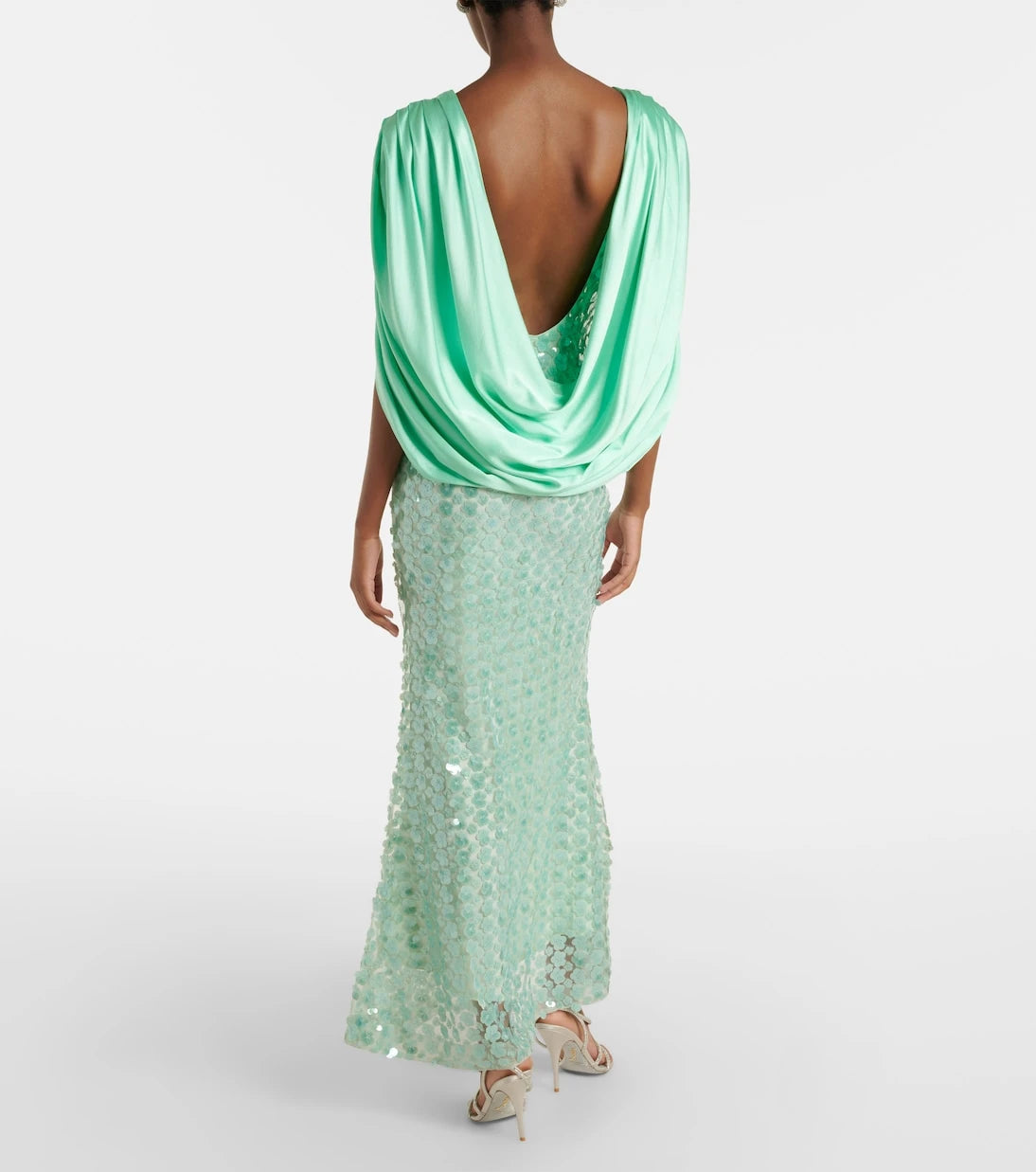 Là Fuori - Sequined caped open-back gown