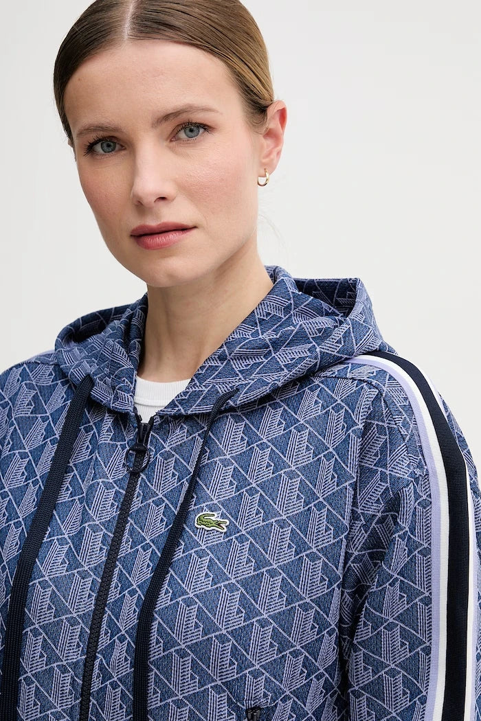 Lacoste fermuarlı kapüşonlu kadın pamuklu sweatshirt