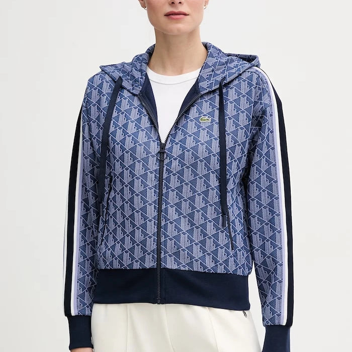 Lacoste fermuarlı kapüşonlu kadın pamuklu sweatshirt