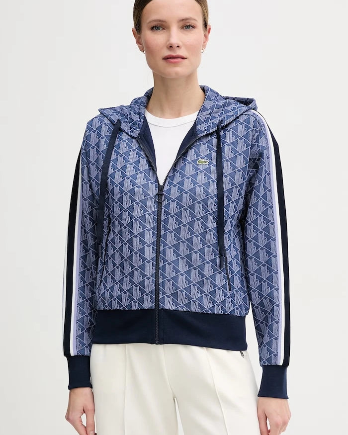 Lacoste fermuarlı kapüşonlu kadın pamuklu sweatshirt