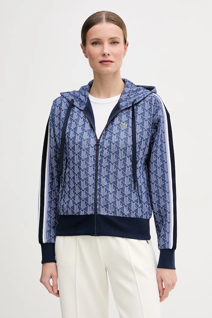 Lacoste fermuarlı kapüşonlu kadın pamuklu sweatshirt
