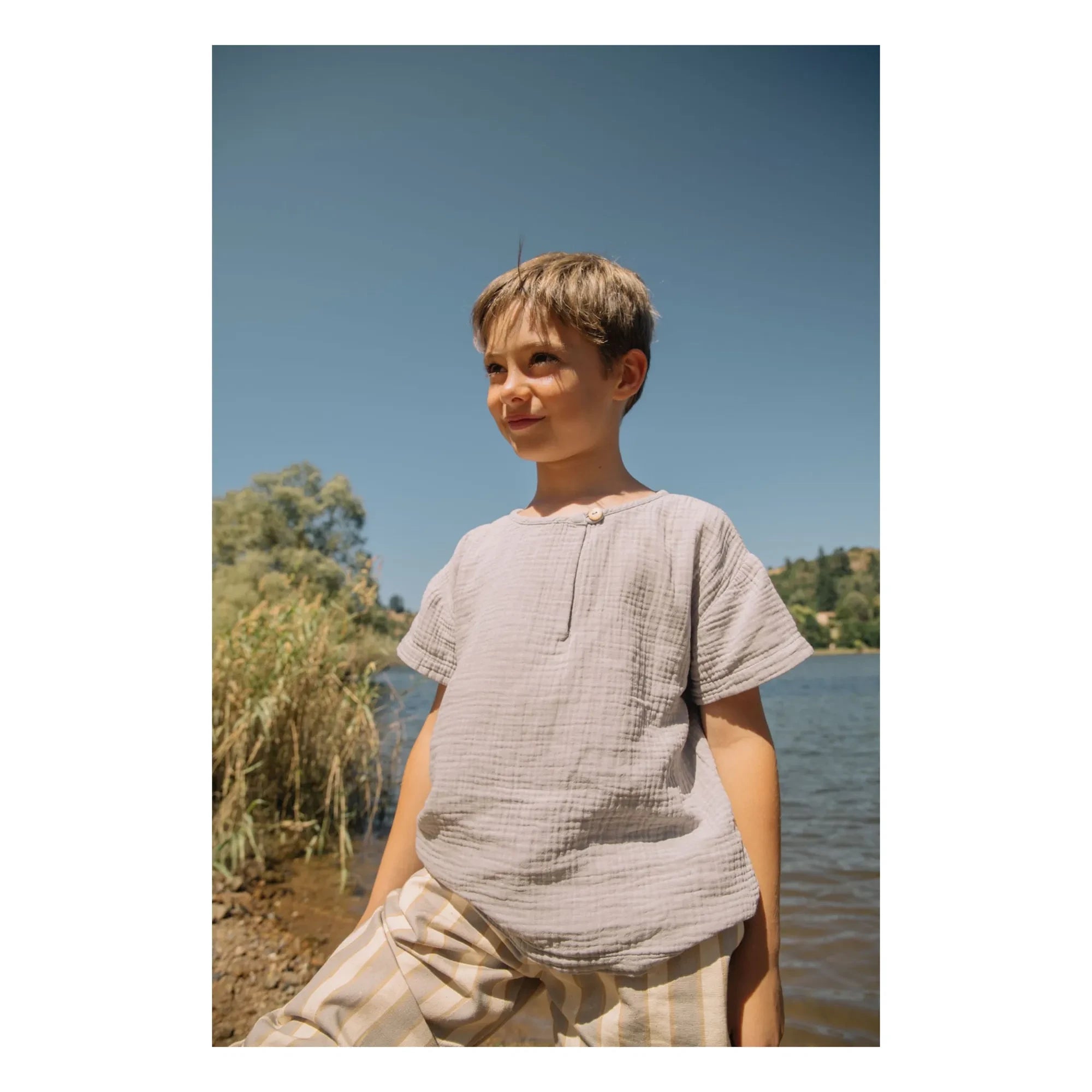 Studio Bohème - Orso Organic Cotton Gauze T-shirt | Grey blue