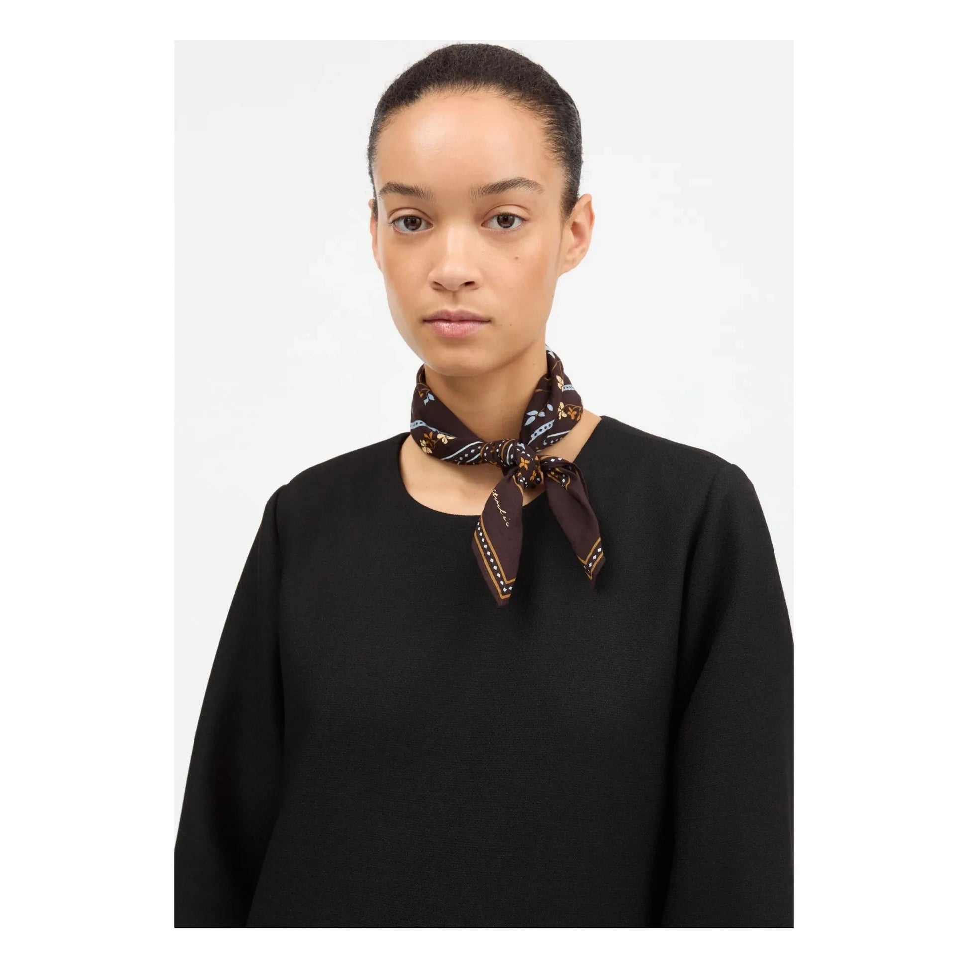 Skall Studio - Floral Square Scarf | Dark Brown