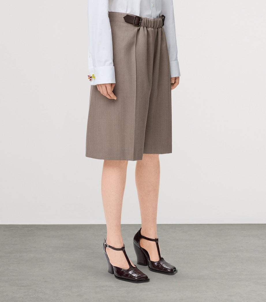 Nude Wool Buckled Shorts