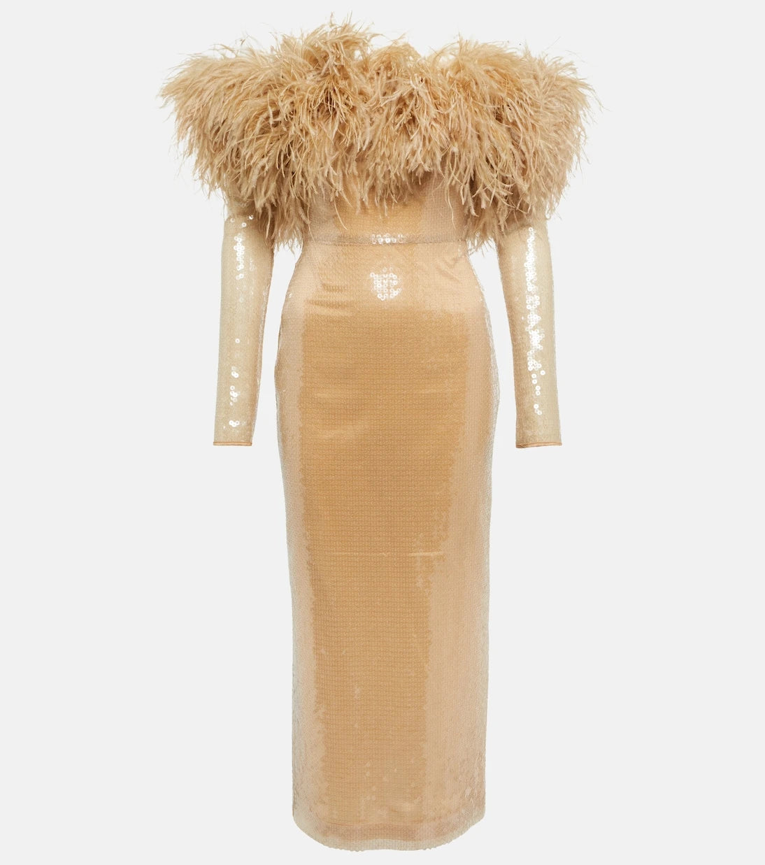 David Koma - Feather-trimmed sequined midi dress