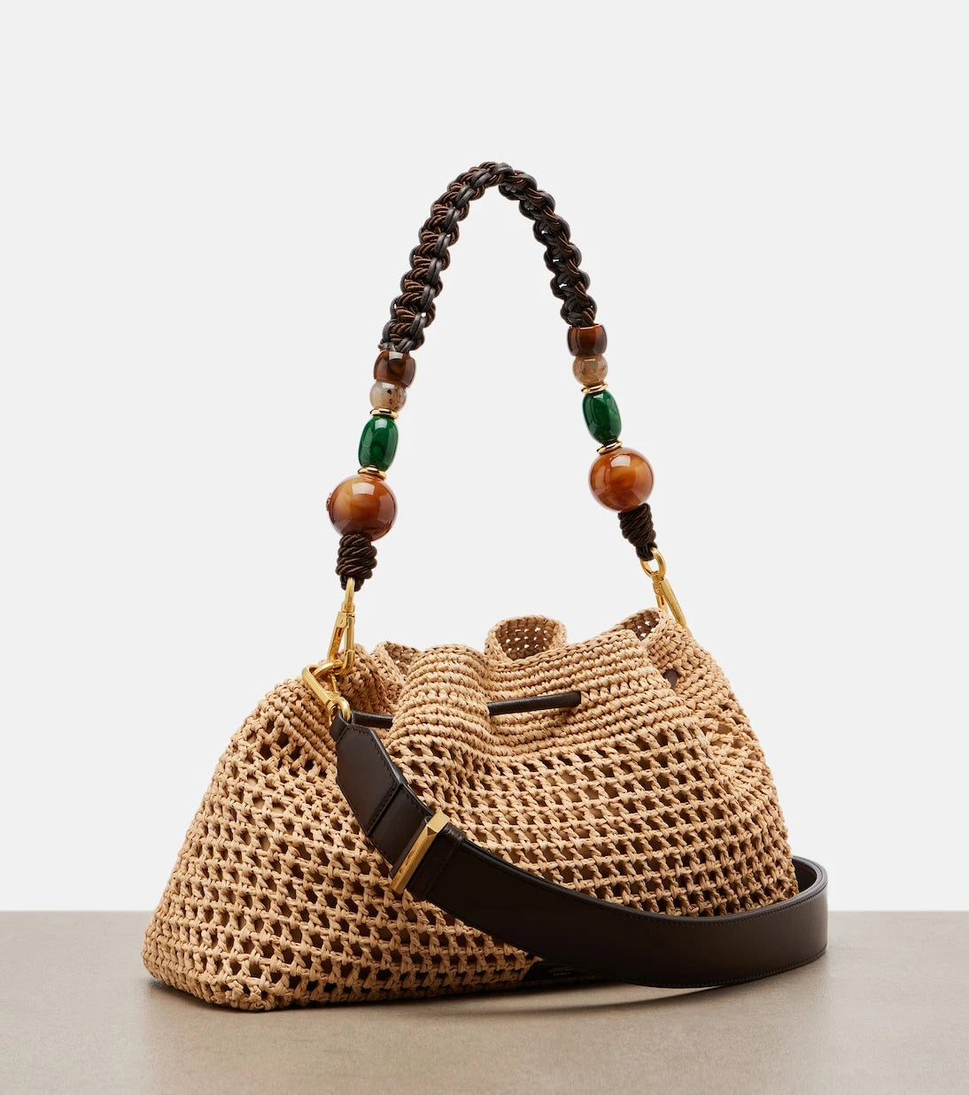 Jimmy Choo - Bon Bon Medium beaded raffia bucket bag